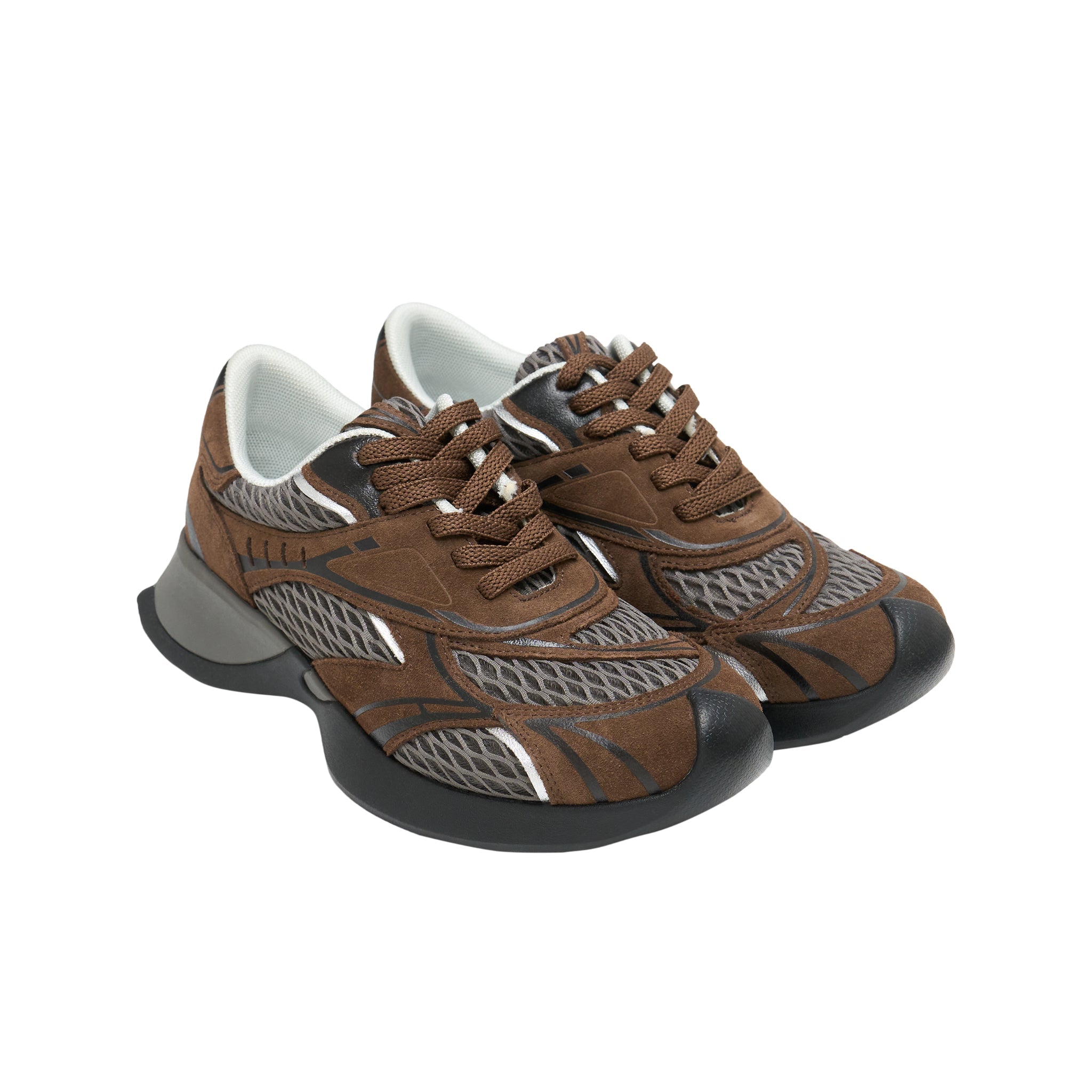 LOST IN ECHO Mesh Stitching Embossed Vintage Running Shoes In Brown | MADAX