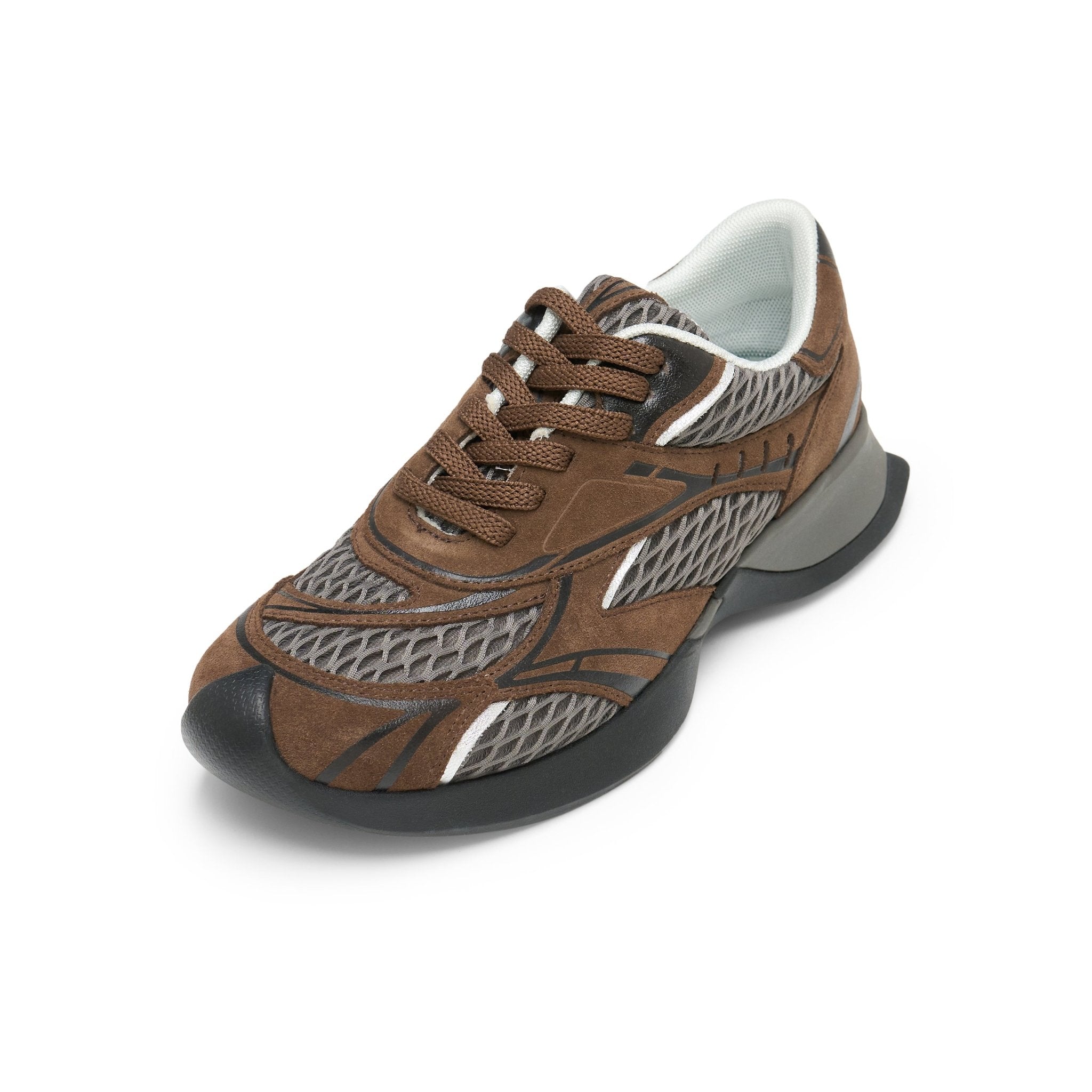 LOST IN ECHO Mesh Stitching Embossed Vintage Running Shoes In Brown | MADAX