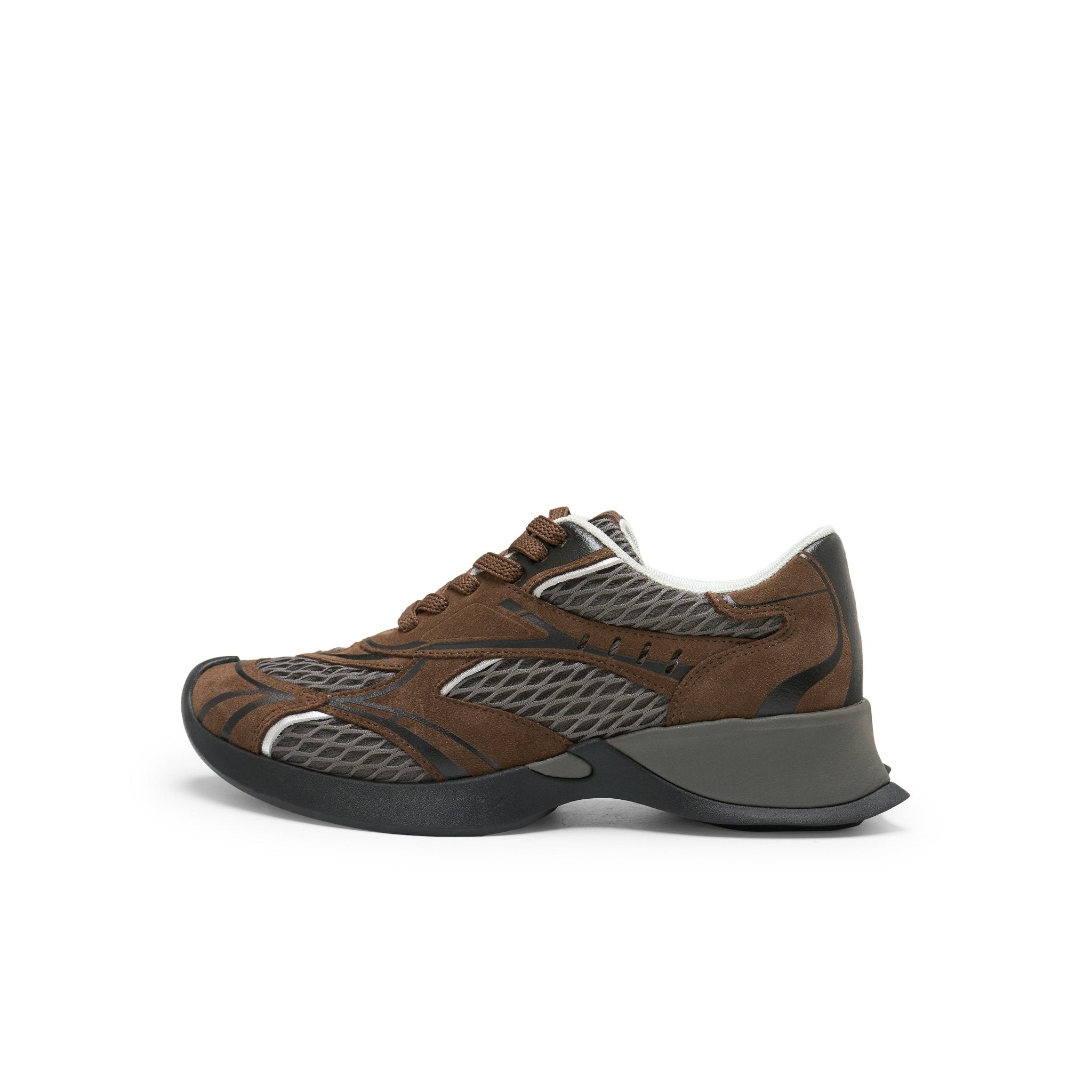 LOST IN ECHO Mesh Stitching Embossed Vintage Running Shoes In Brown | MADAX