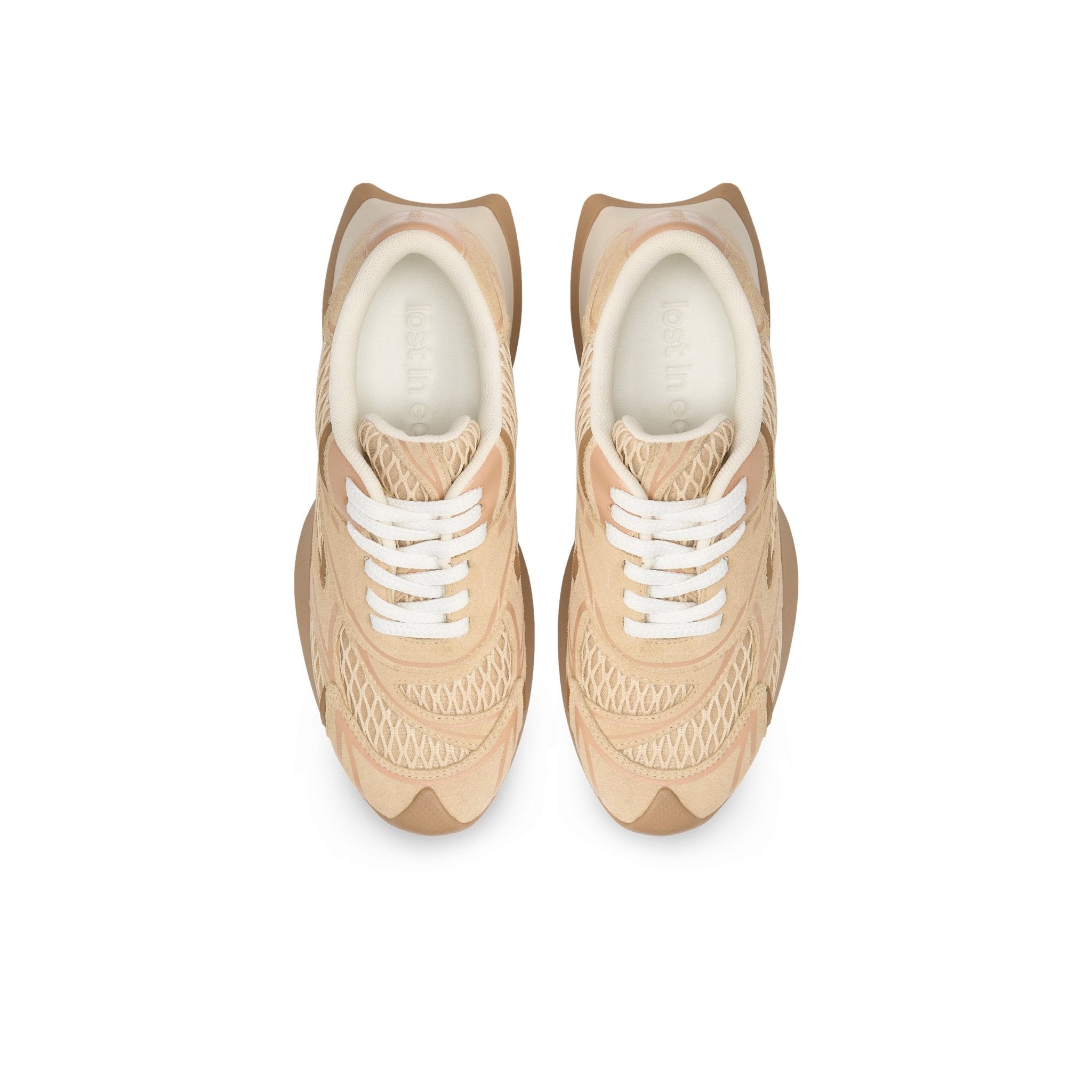 LOST IN ECHO Mesh Stitching Embossed Vintage Running Shoes In Sandy | MADAX