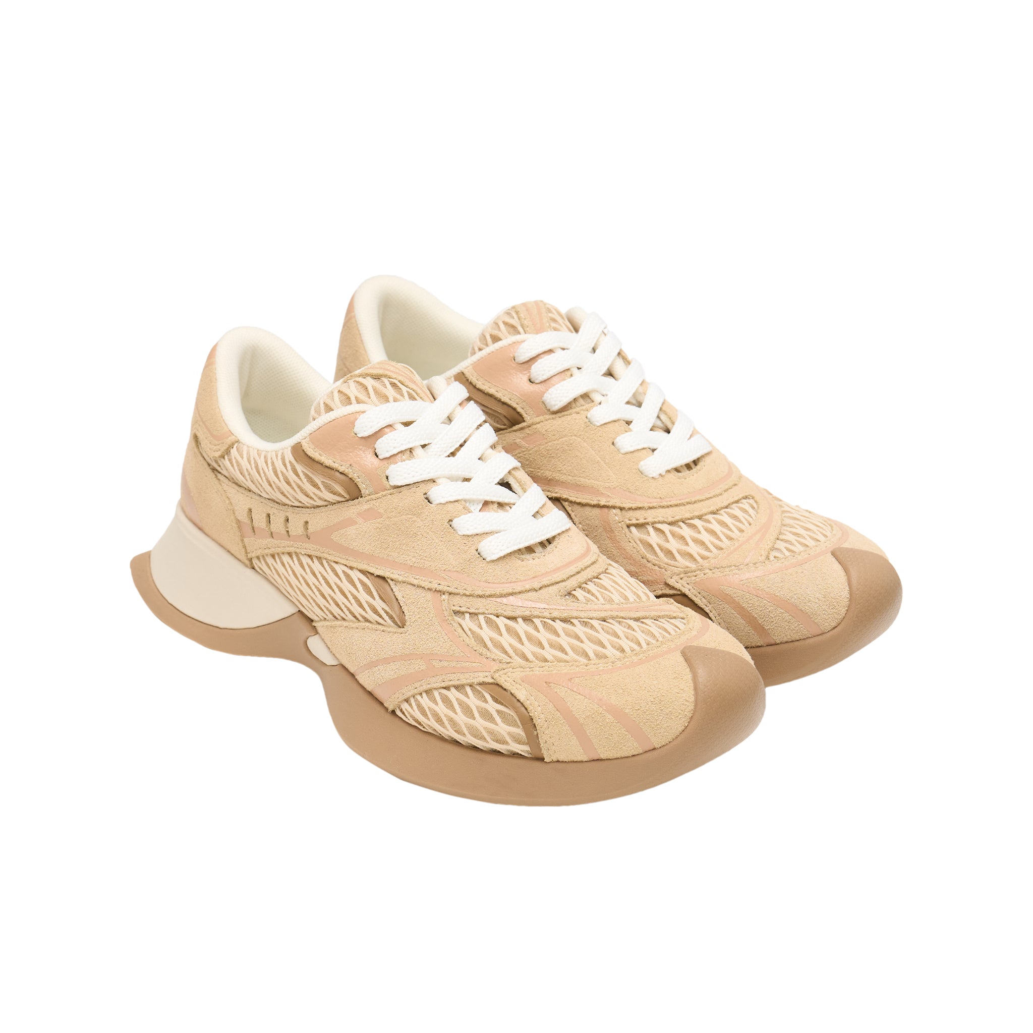 LOST IN ECHO Mesh Stitching Embossed Vintage Running Shoes In Sandy | MADAX