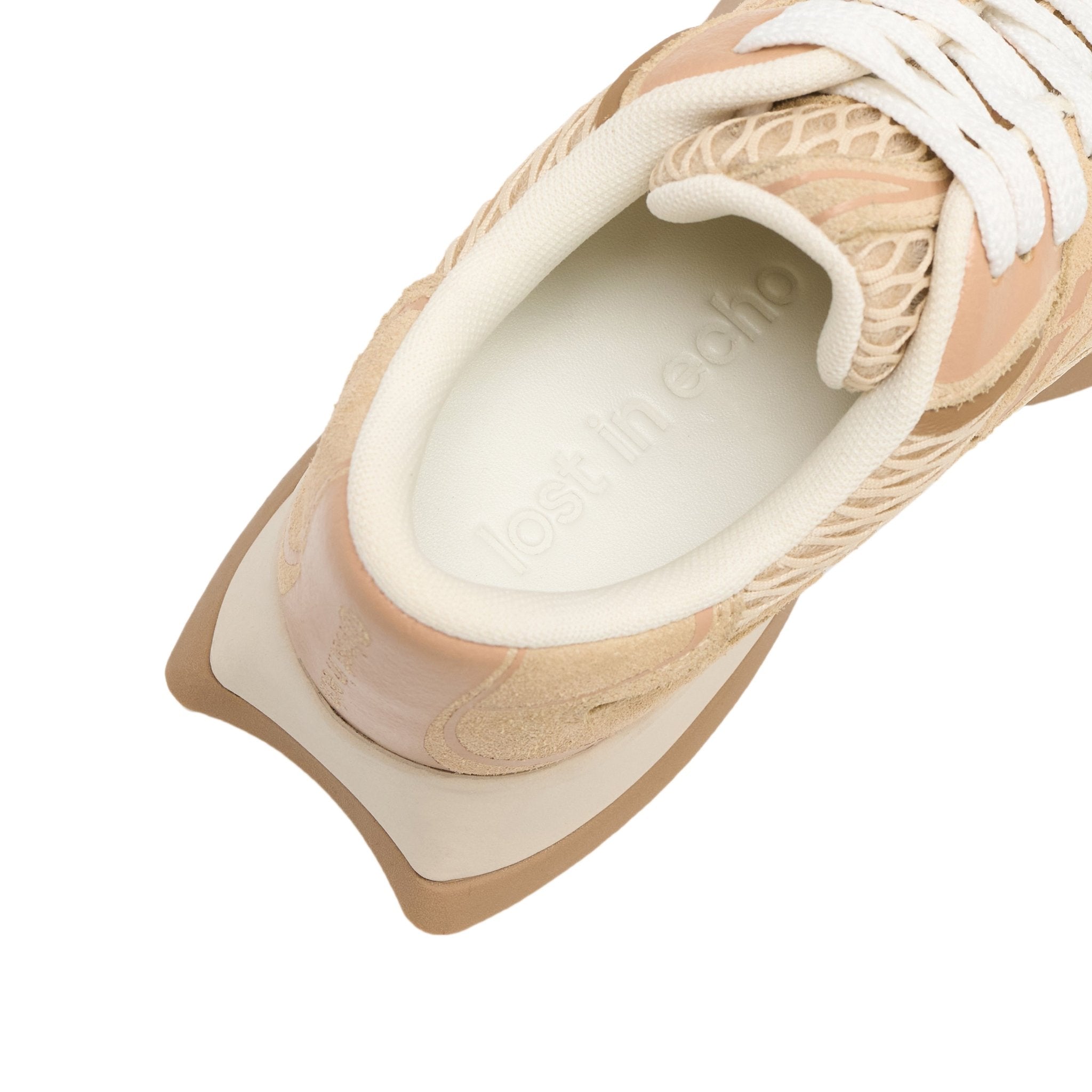 LOST IN ECHO Mesh Stitching Embossed Vintage Running Shoes In Sandy | MADAX