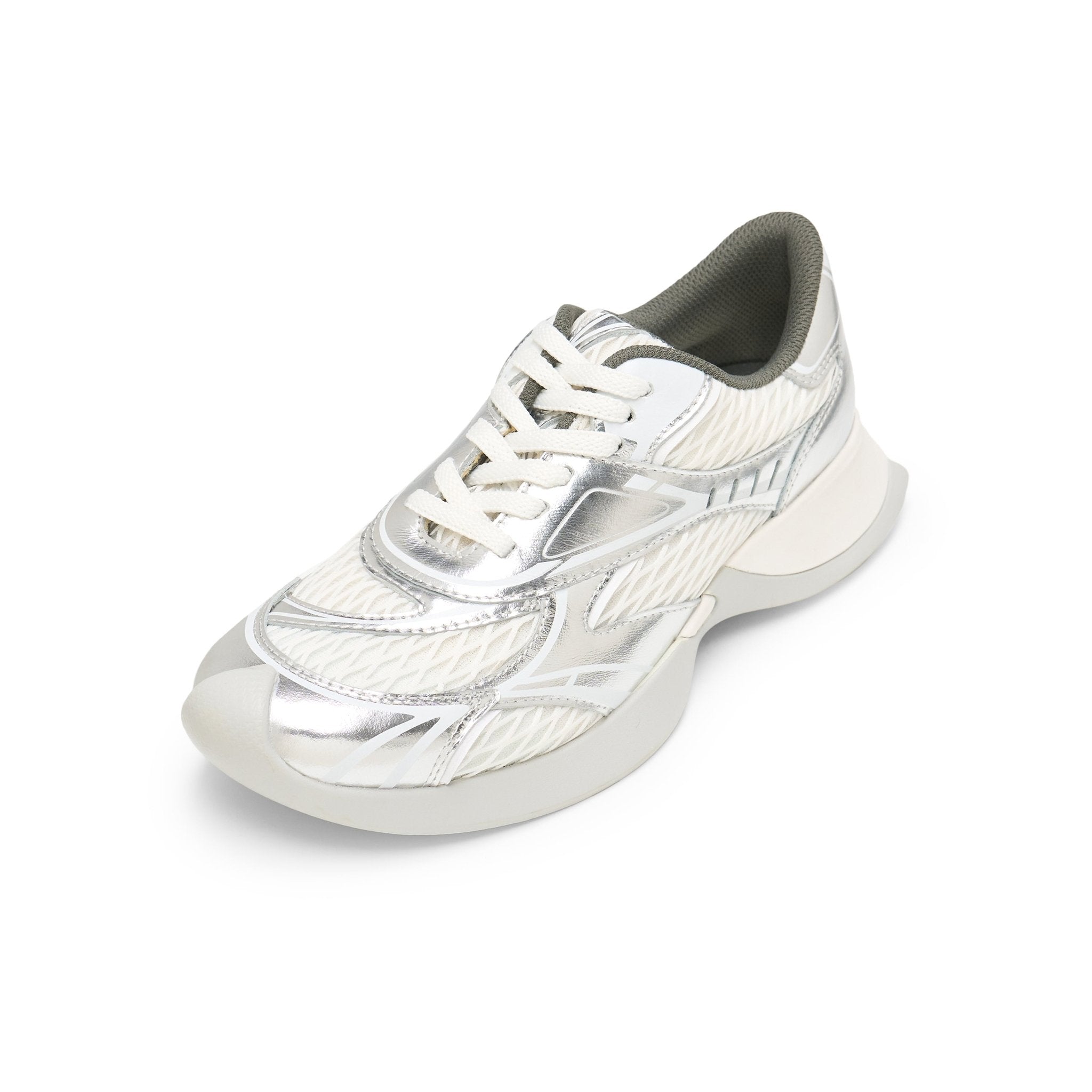 LOST IN ECHO Mesh Stitching Embossed Vintage Running Shoes In Silver | MADAX