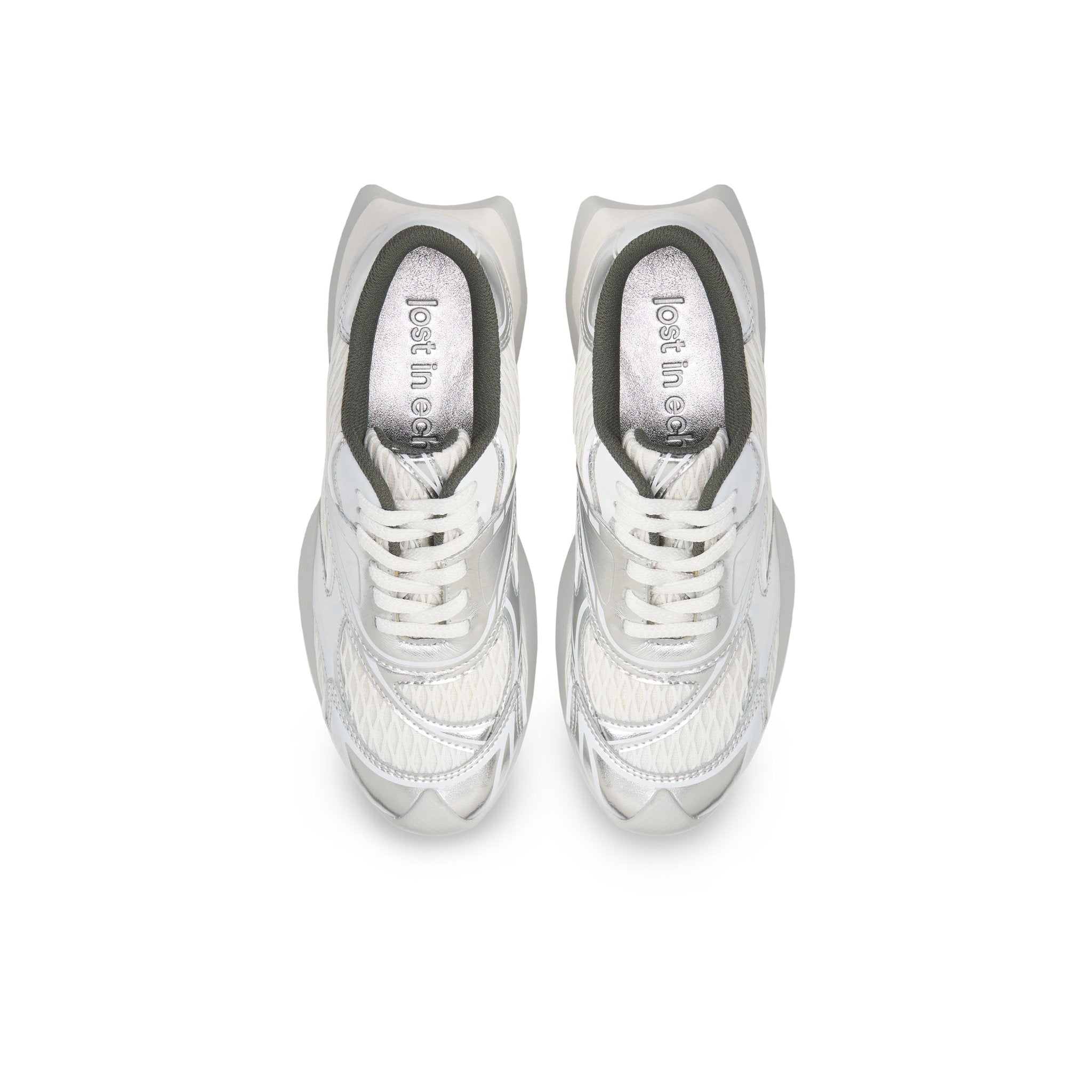 LOST IN ECHO Mesh Stitching Embossed Vintage Running Shoes In Silver | MADAX