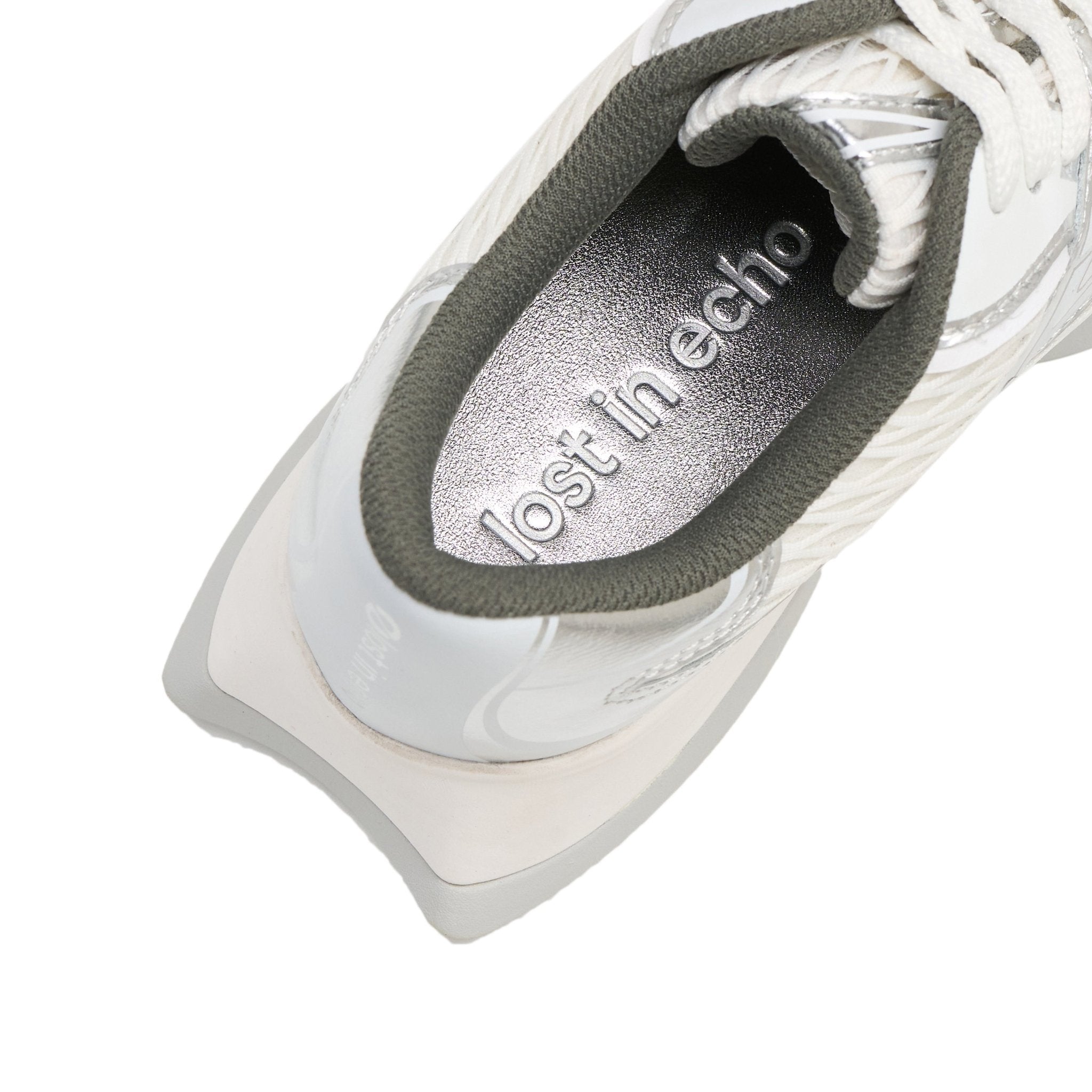 LOST IN ECHO Mesh Stitching Embossed Vintage Running Shoes In Silver | MADAX