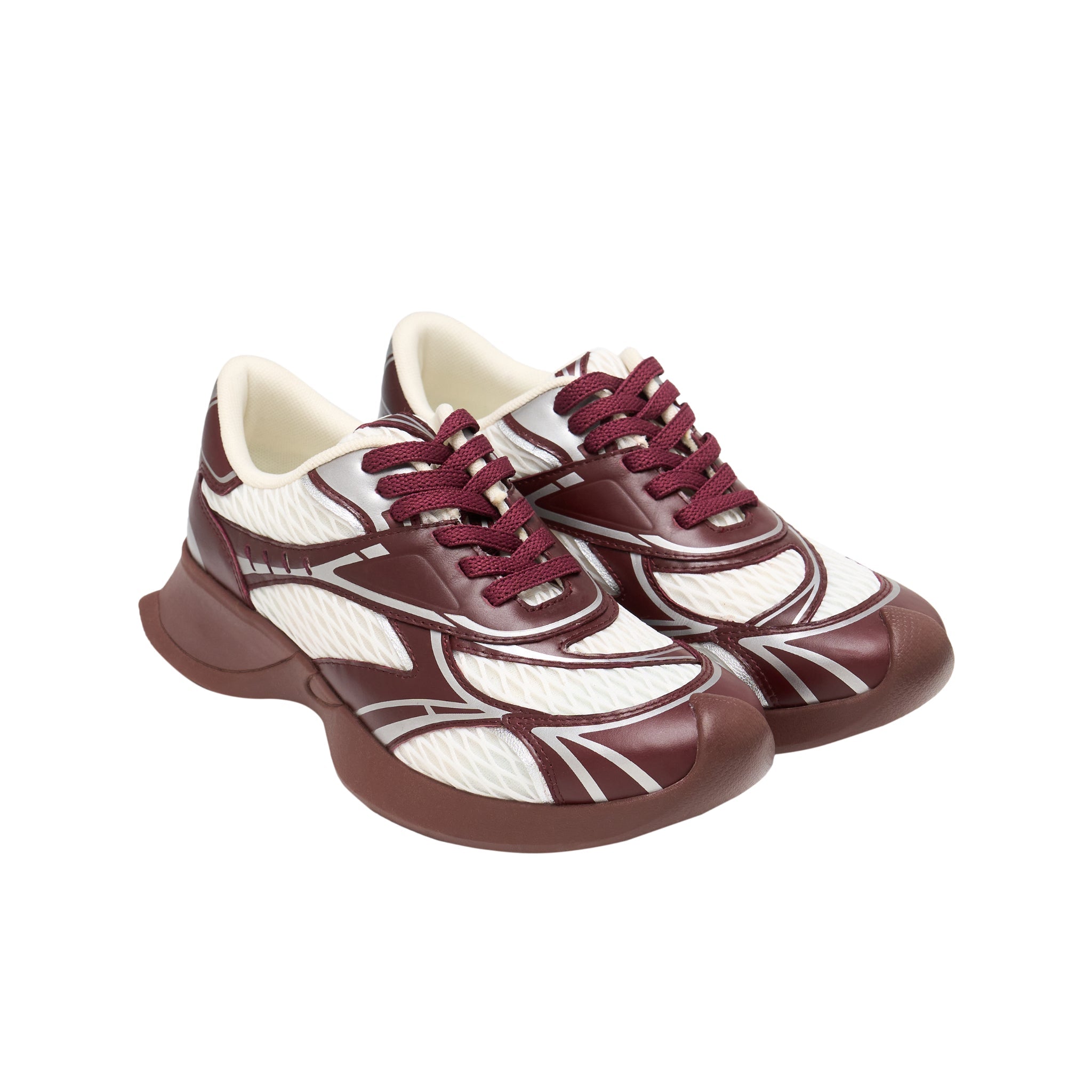 LOST IN ECHO Mesh Stitching Embossed Vintage Running Shoes In Wine Red | MADAX