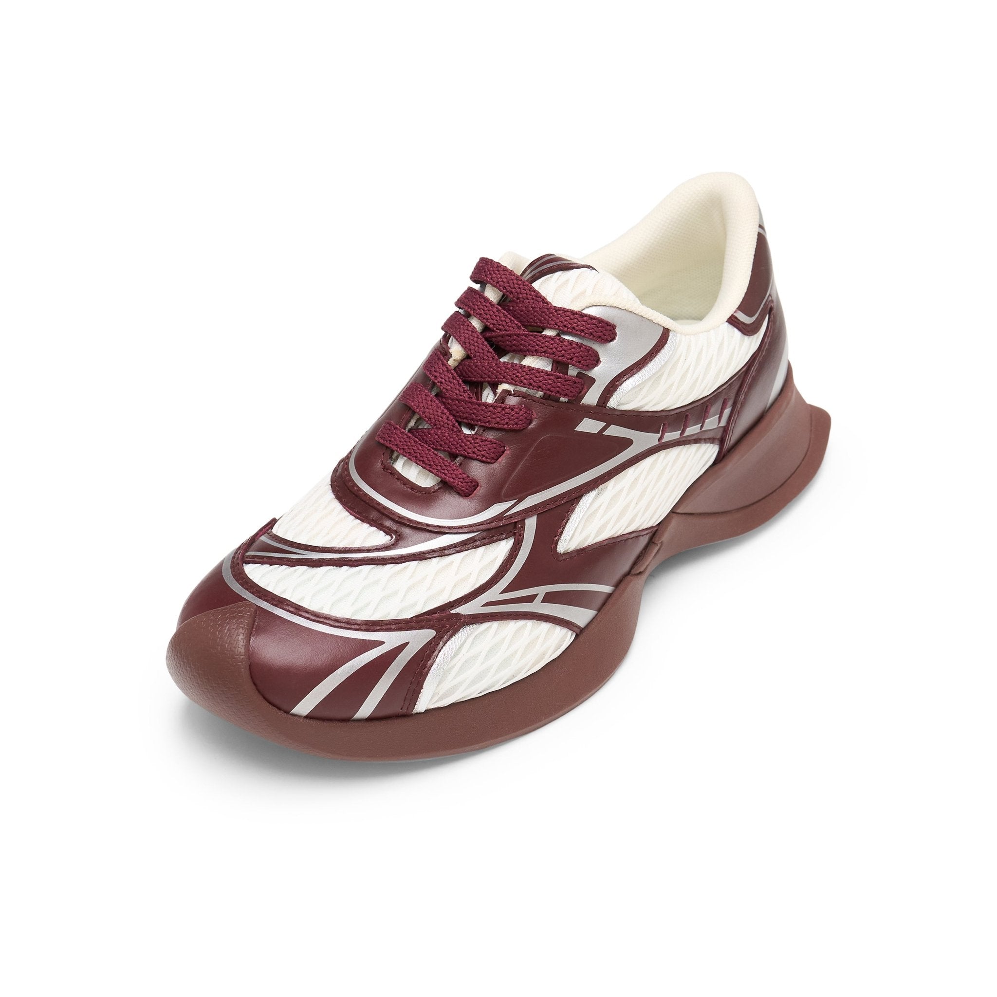 LOST IN ECHO Mesh Stitching Embossed Vintage Running Shoes In Wine Red | MADAX