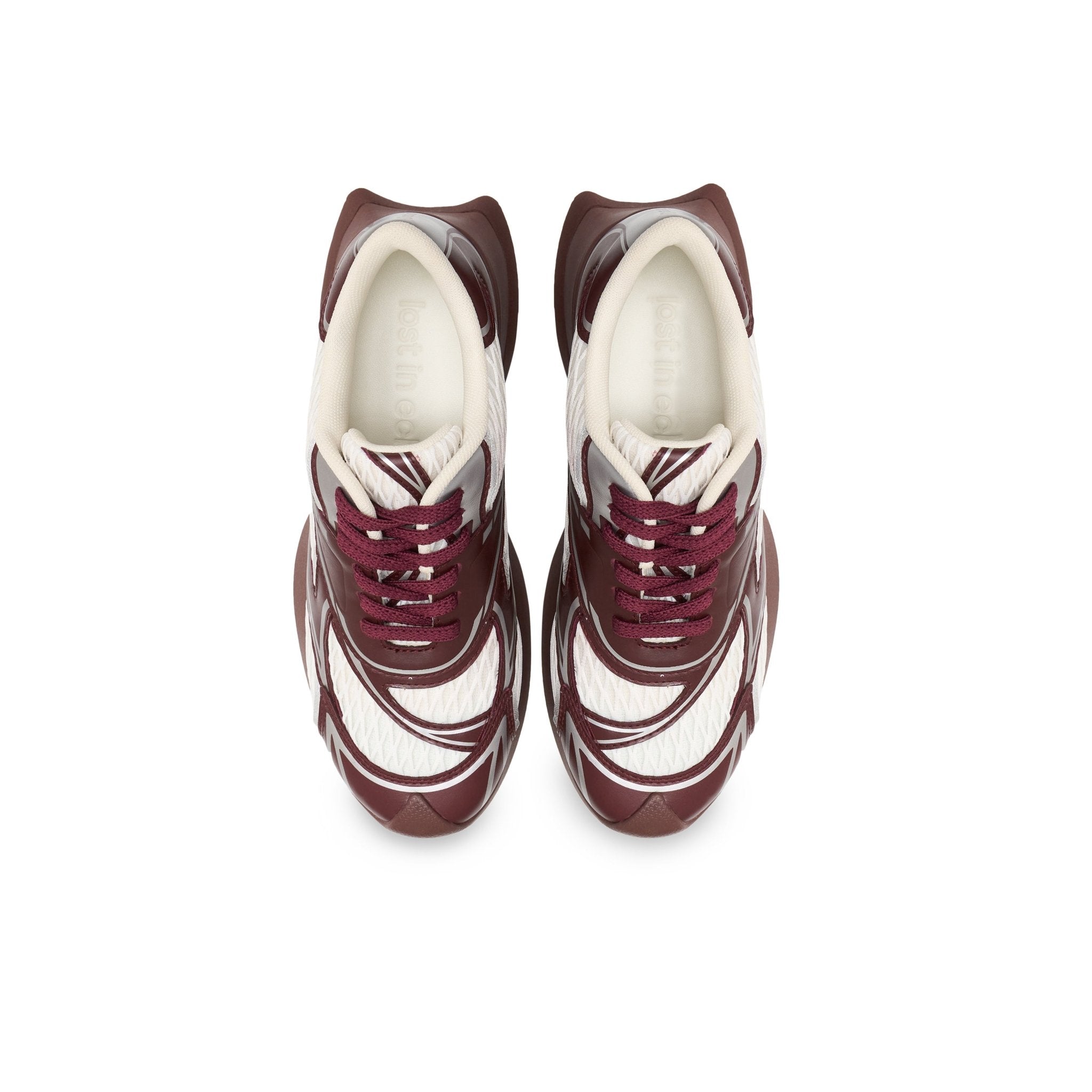 LOST IN ECHO Mesh Stitching Embossed Vintage Running Shoes In Wine Red | MADAX