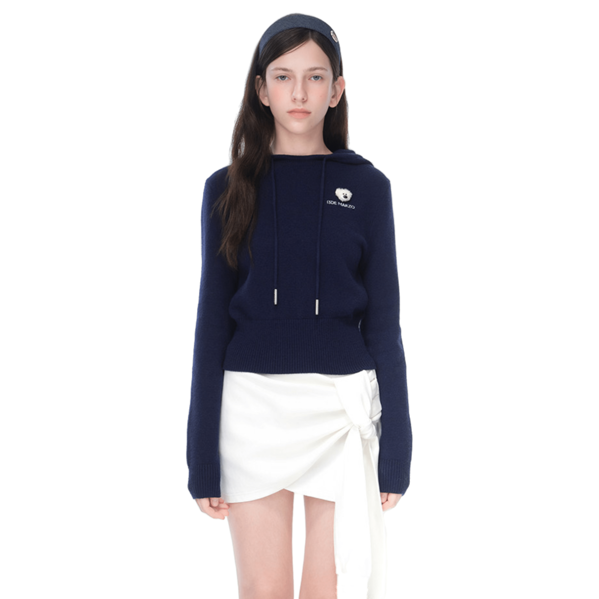 13DE MARZO Mini LOGO Tight Sweater in Navy Blue | MADAX