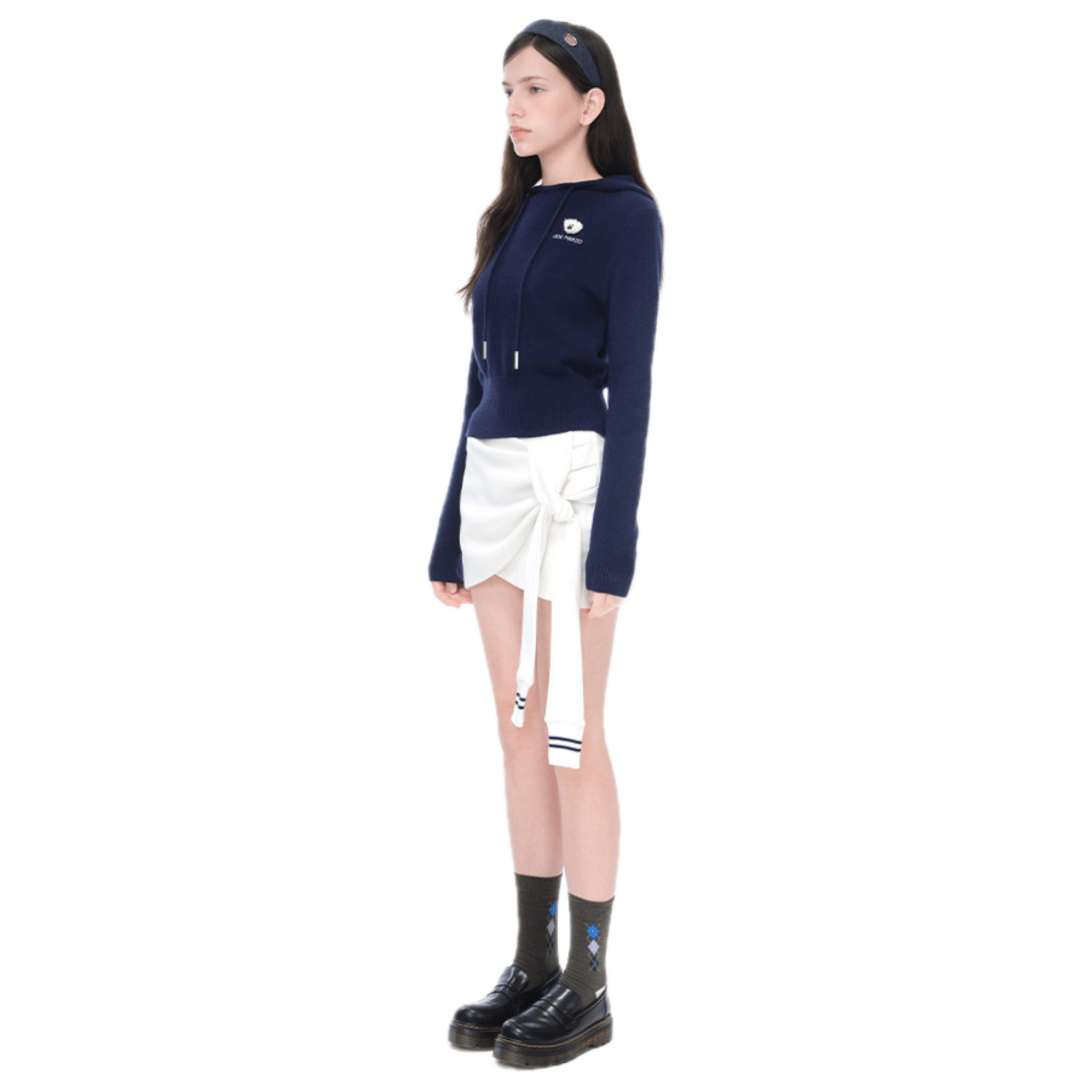 13DE MARZO Mini LOGO Tight Sweater in Navy Blue | MADAX