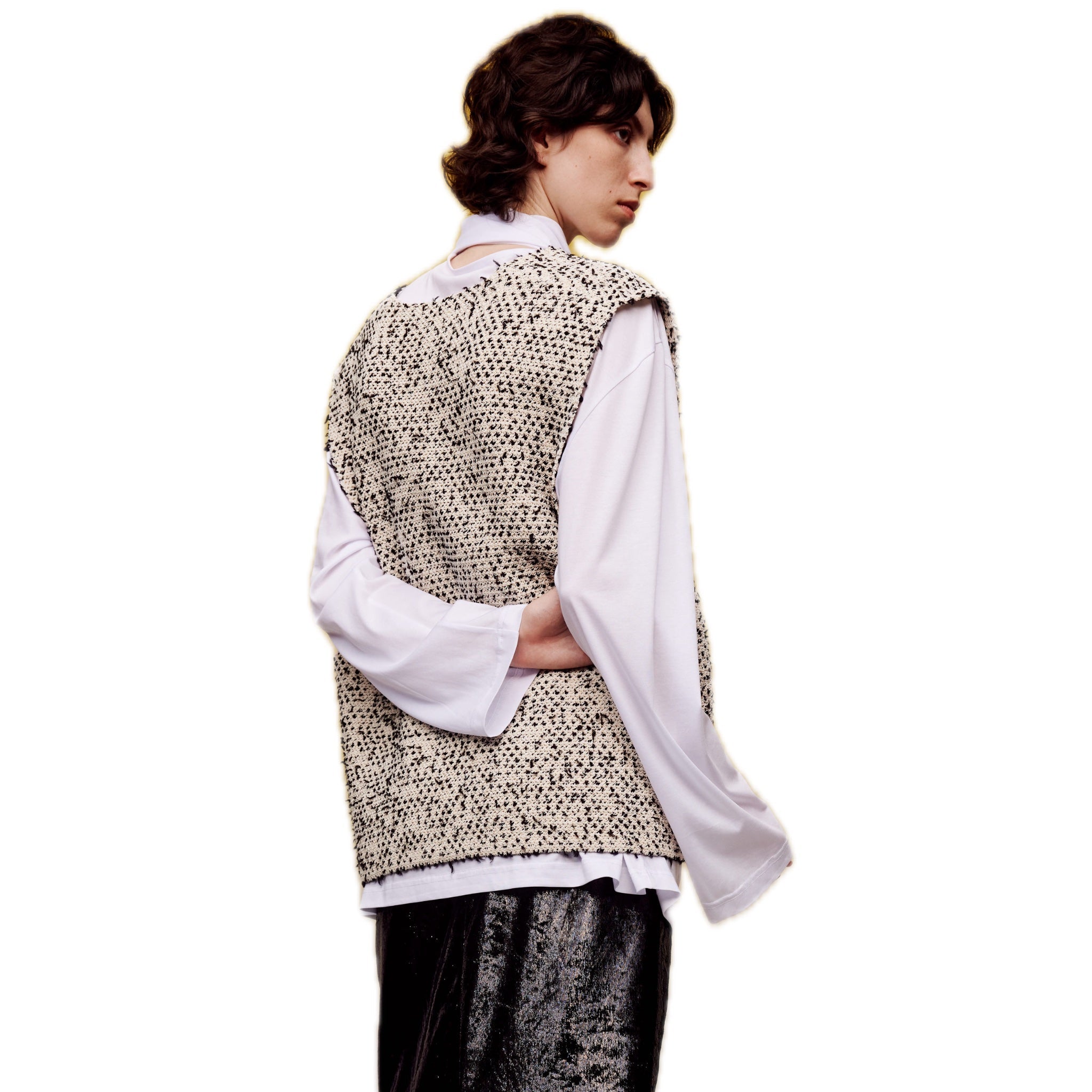 ilEWUOY Mixed Pattern V-neck Woolen Vest | MADA IN CHINA