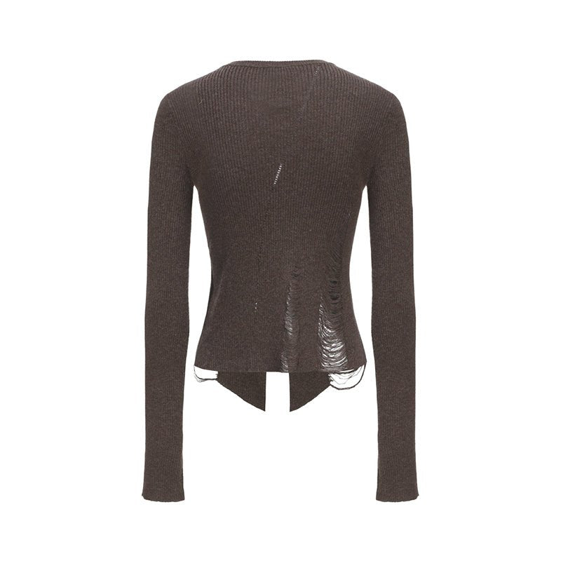 ELYWOOD Mocha Knit Destruction Top | MADA IN CHINA