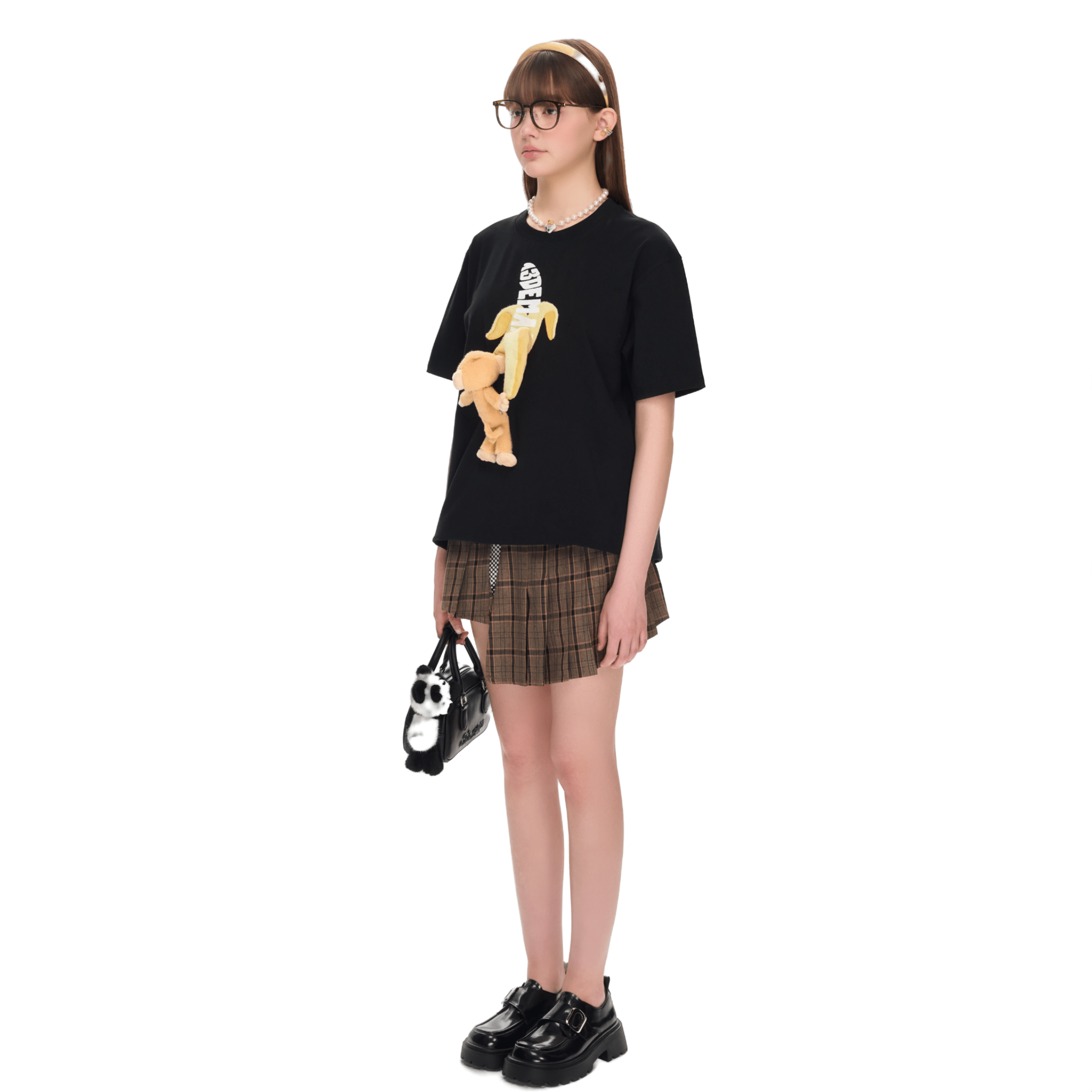 13DE MARZO Monkey Bear Doll Banana Short Sleeve in Black | MADAX