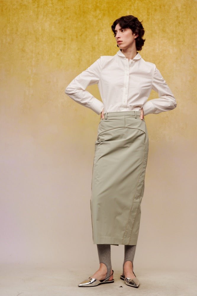 ilEWUOY Motorcycle Style Slit Skirt in Green | MADA IN CHINA