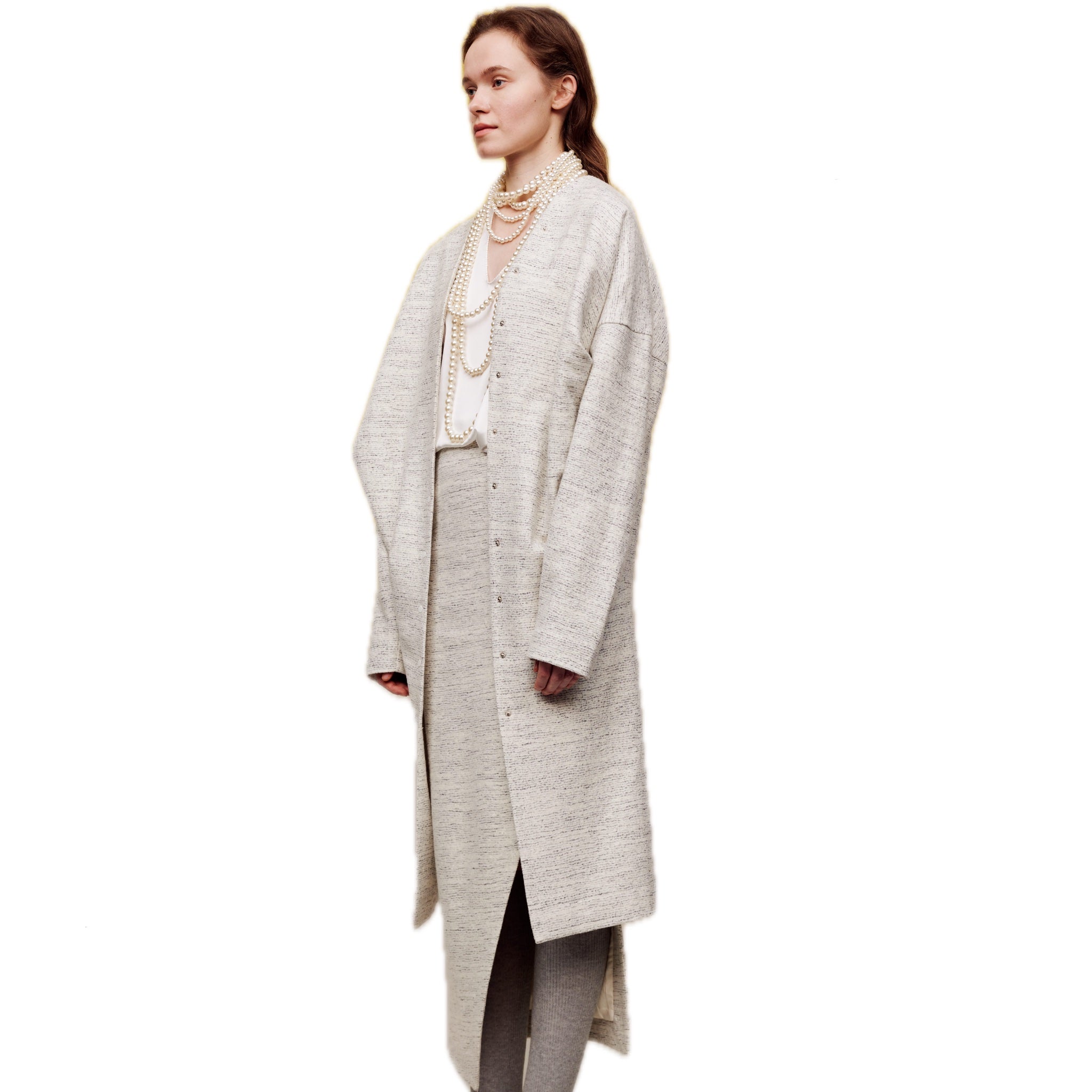 ilEWUOY Multi-button Collarless Heather Wool Coat | MADA IN CHINA