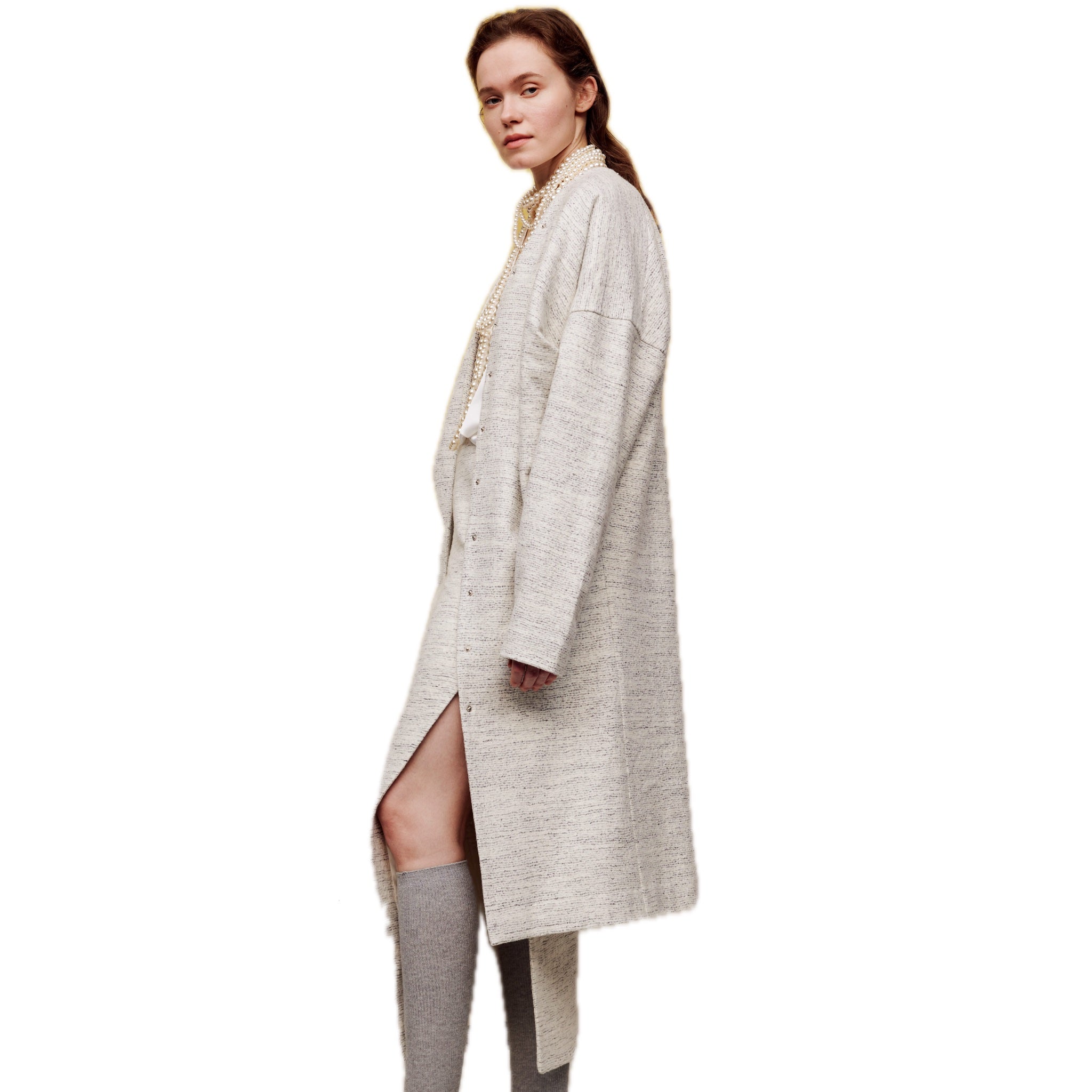 ilEWUOY Multi-button Collarless Heather Wool Coat | MADA IN CHINA