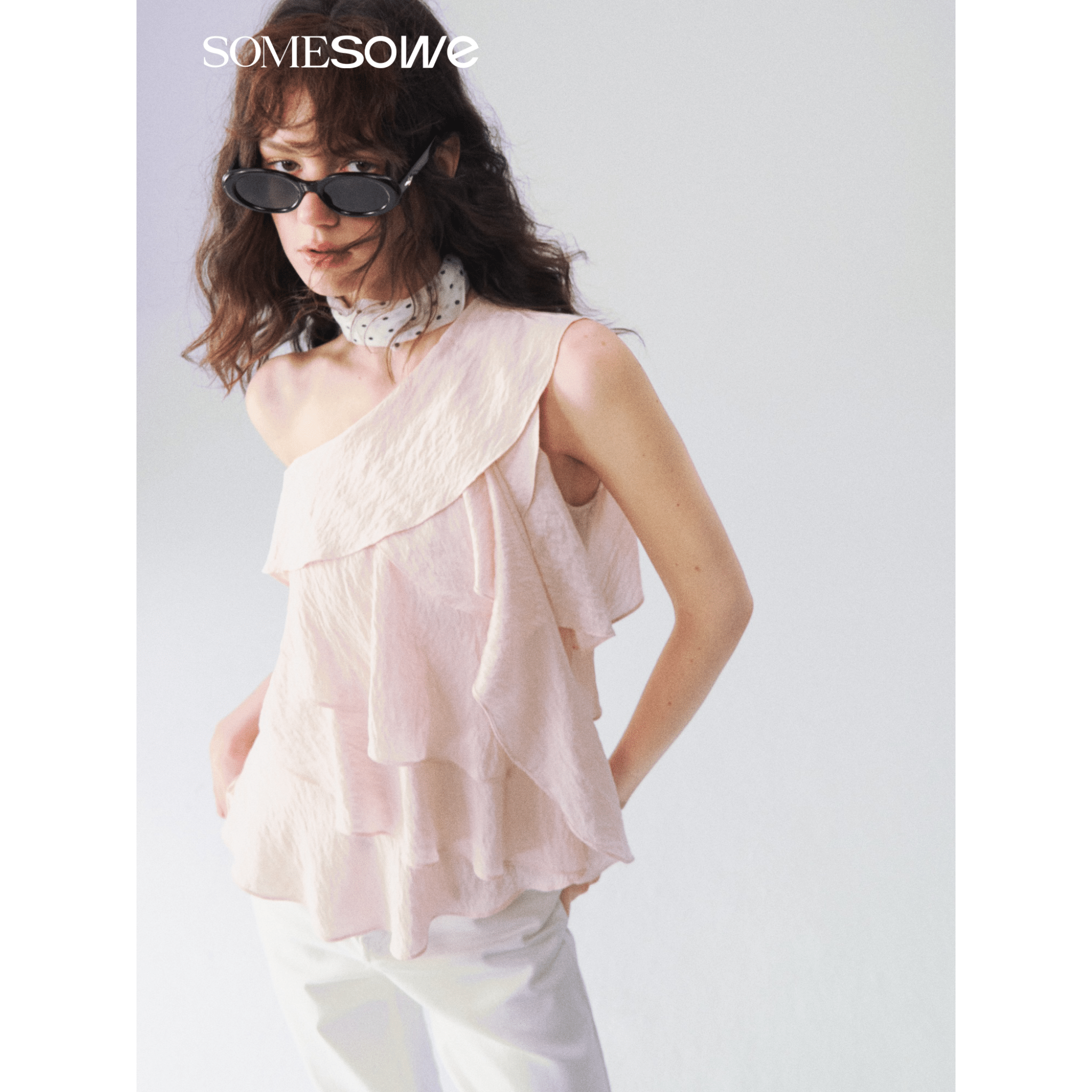SOMESOWE Multi-layered Ruffled Off-shoulder Top in Pink | MADAX