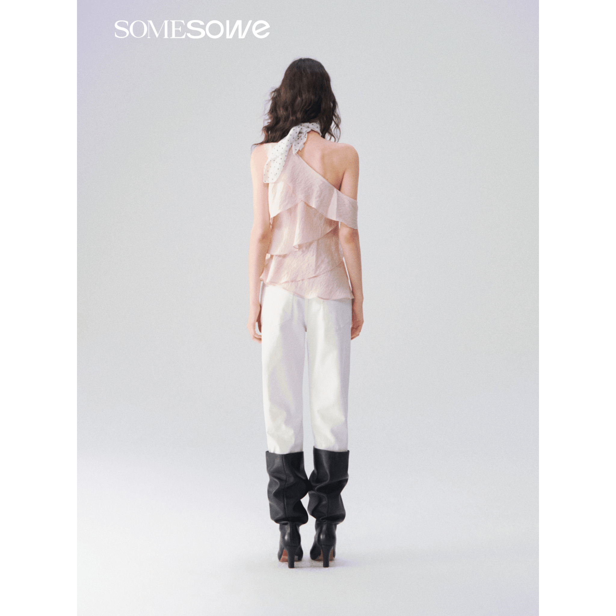 SOMESOWE Multi-layered Ruffled Off-shoulder Top in Pink | MADAX