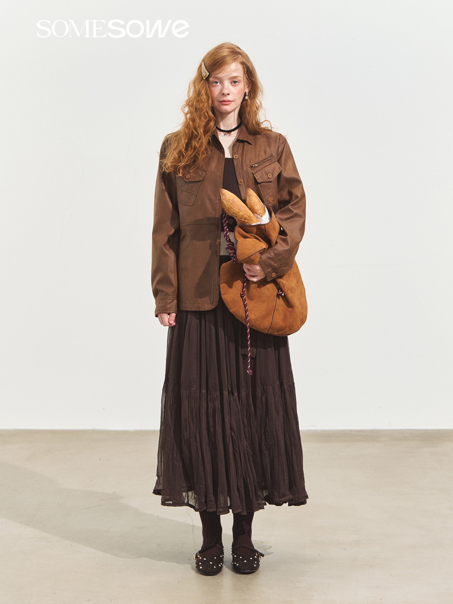 SOMESOWE Multi - pocket Casual Suede Jacket In Brown | MADAX