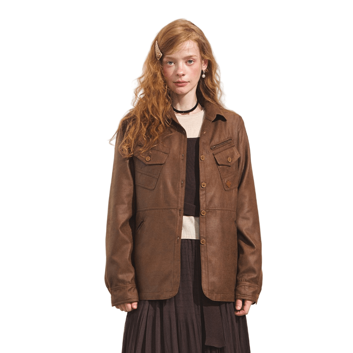 SOMESOWE Multi - pocket Casual Suede Jacket In Brown | MADAX