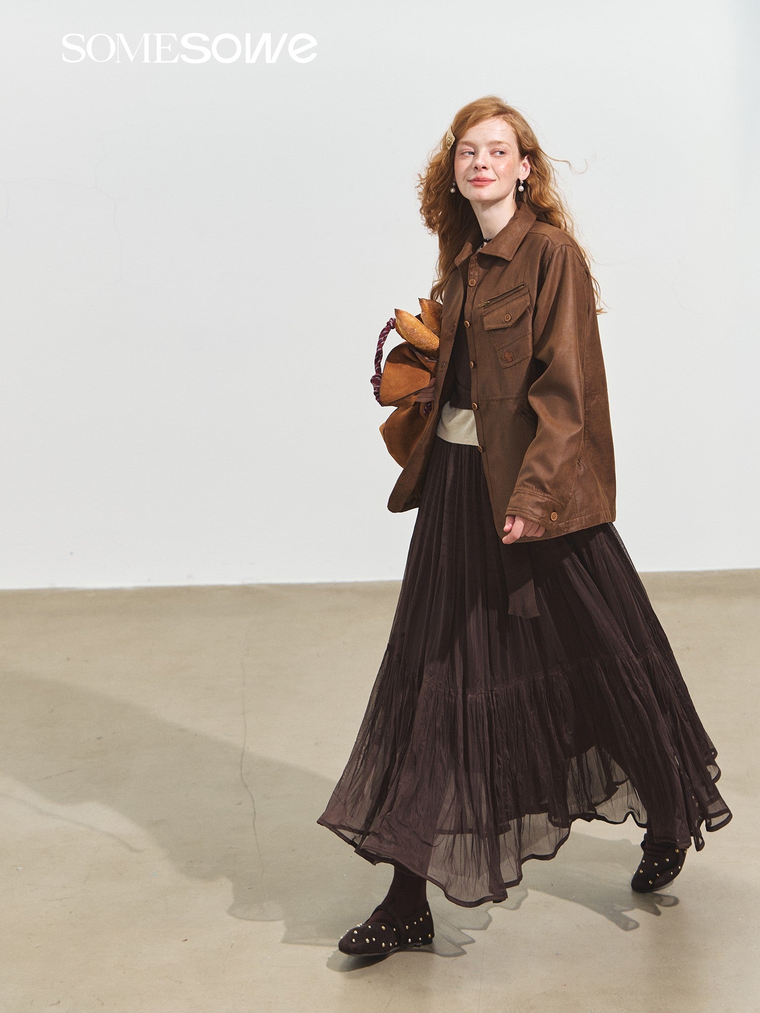 SOMESOWE Multi - pocket Casual Suede Jacket In Brown | MADAX