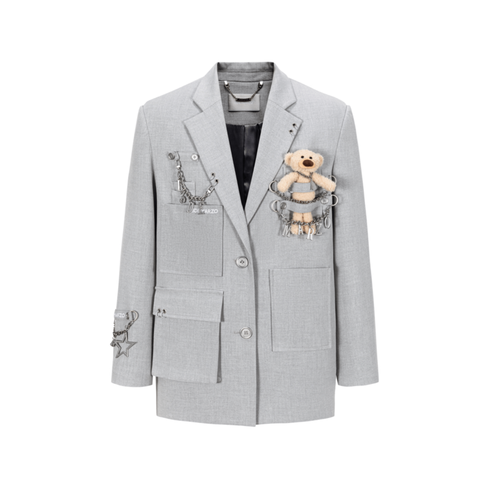 13DE MARZO Multi - pocket Metal Chain Suit in Gray | MADAX