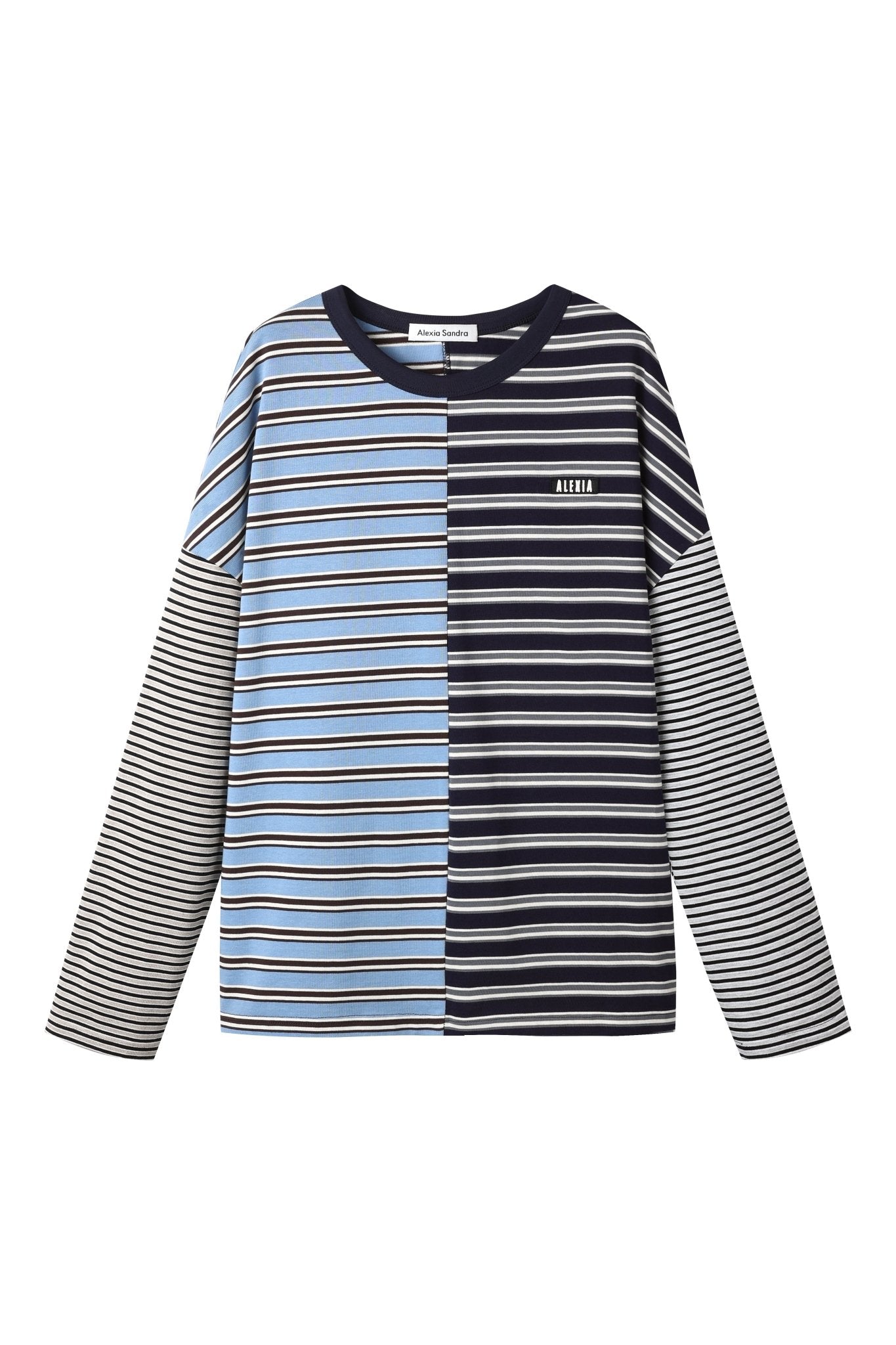 Alexia Sandra Multi - Stripe Patchwork Printed Top In Navy | MADAX