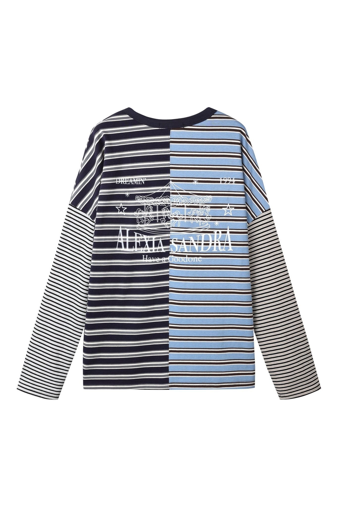 Alexia Sandra Multi - Stripe Patchwork Printed Top In Navy | MADAX