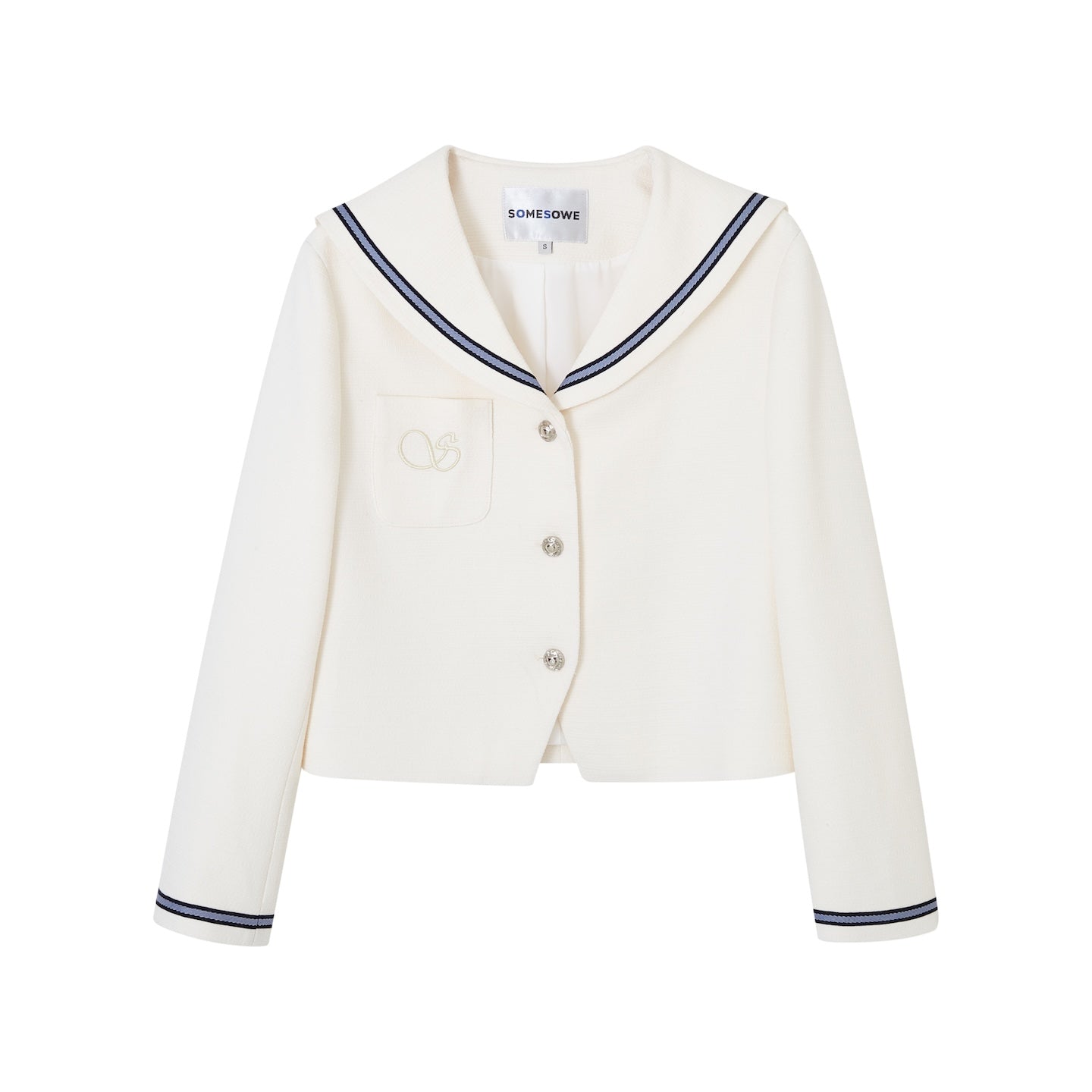 SOMESOWE Nautical Embroidered Tweed Short Jacket In Off - white | MADAX