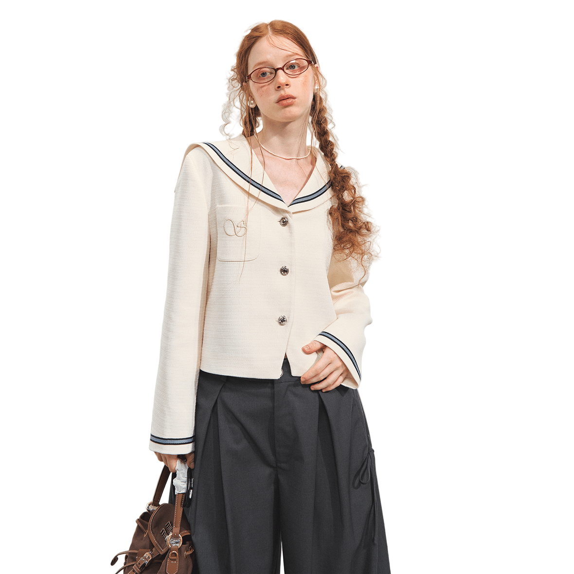 SOMESOWE Nautical Embroidered Tweed Short Jacket In Off - white | MADAX