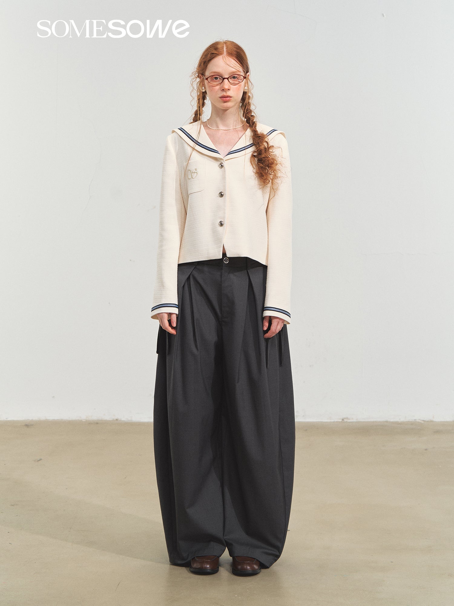 SOMESOWE Nautical Embroidered Tweed Short Jacket In Off - white | MADAX