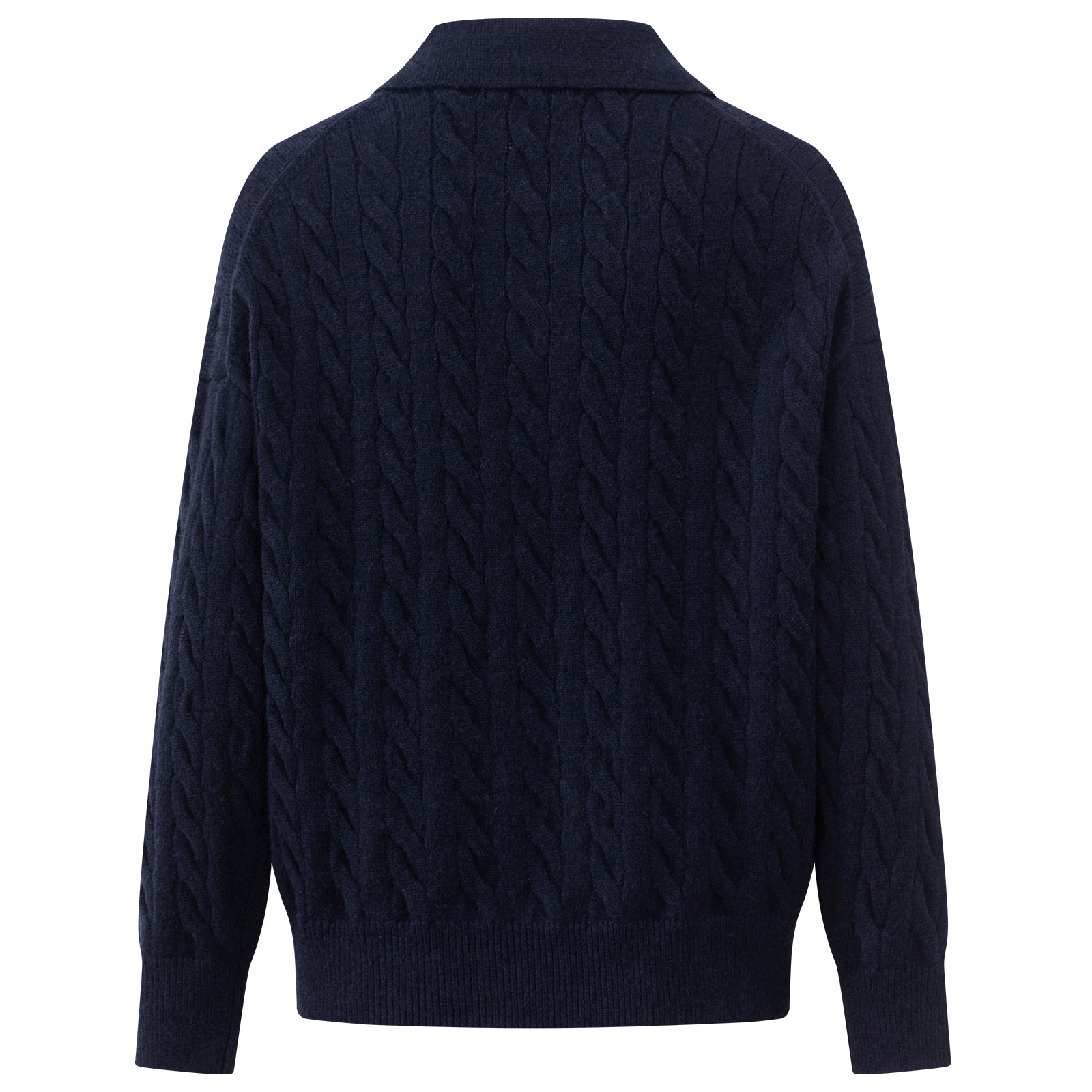 CLIMAX VISION Navy Blue Cable Knit Suit Polo Collar Embroidered Soft Knit Sweater | MADAX