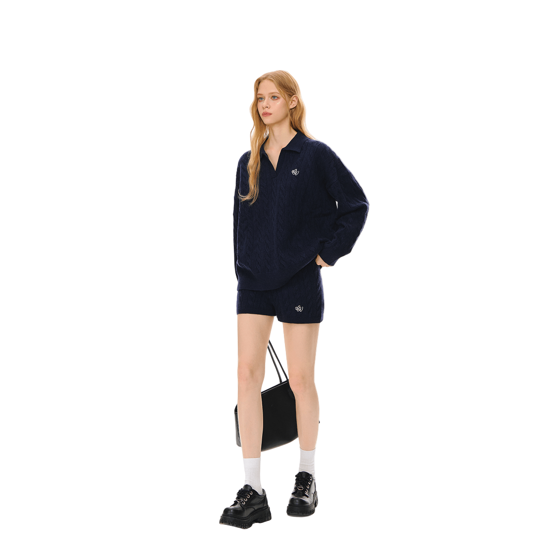 CLIMAX VISION Navy Blue Cable Knit Suit Shorts | MADAX