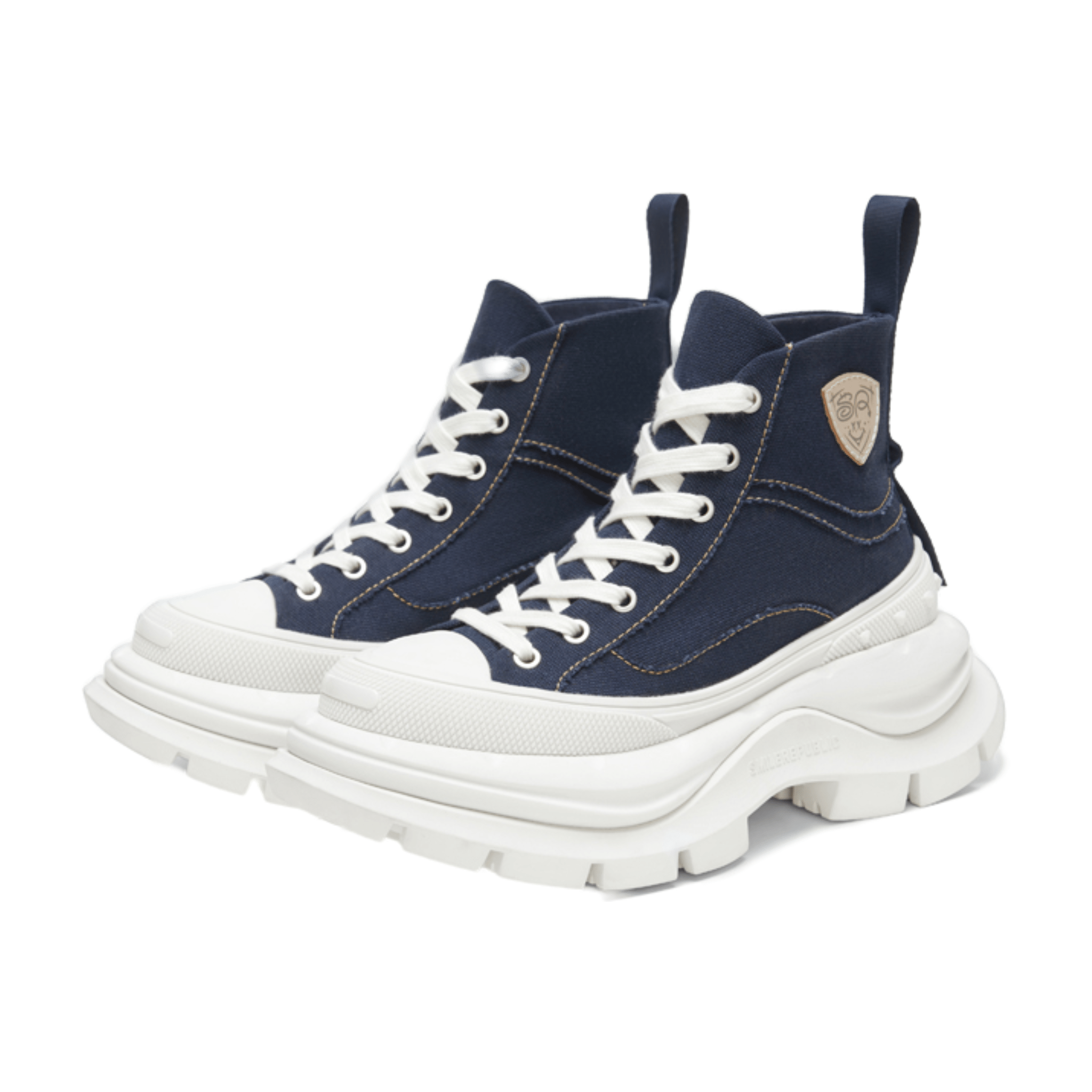 SMILEREPUBLIC Navy Blue High - top Open - mouthed Platform Canvas Shoes 2.0 | MADAX