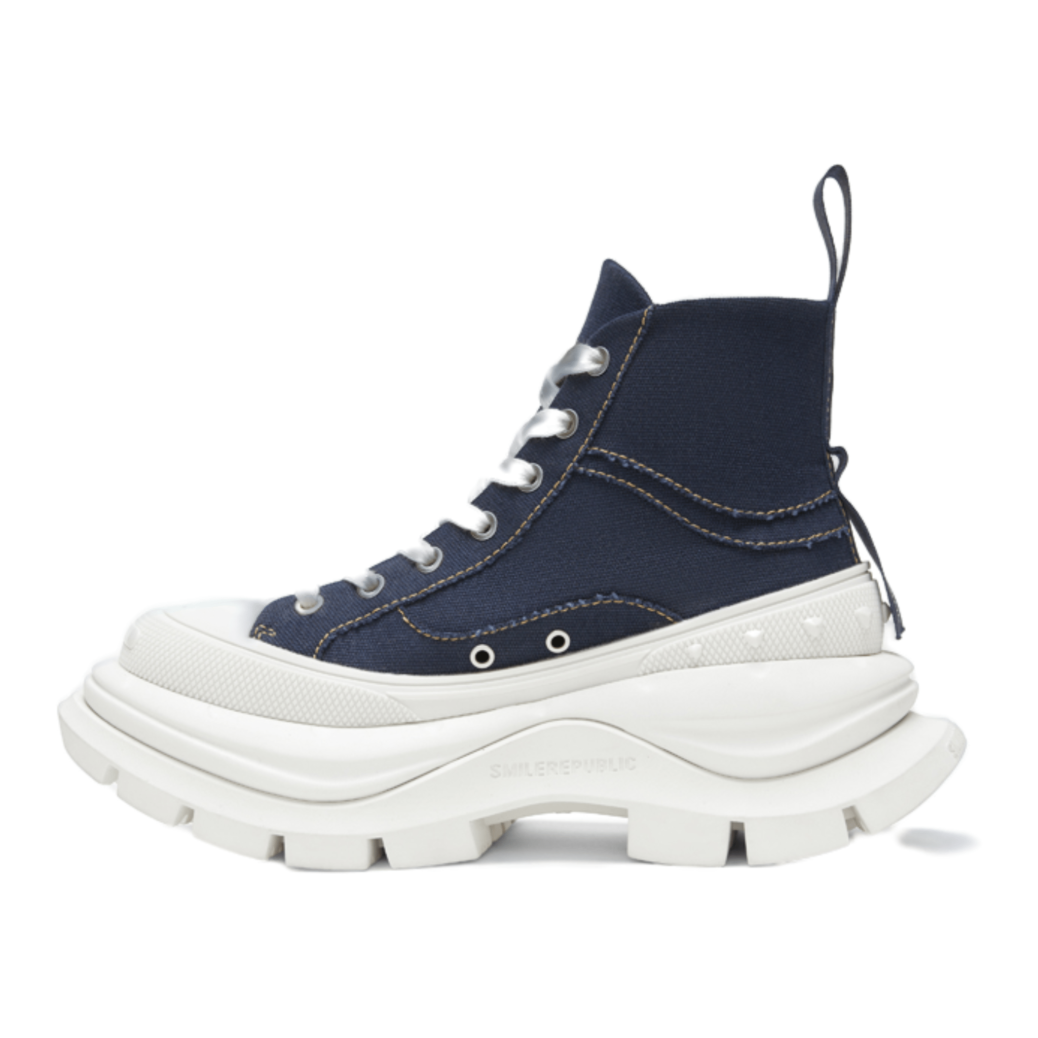 SMILEREPUBLIC Navy Blue High - top Open - mouthed Platform Canvas Shoes 2.0 | MADAX