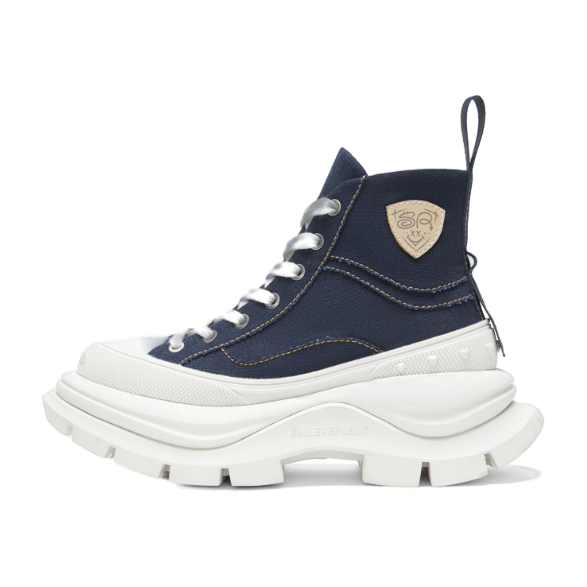 SMILEREPUBLIC Navy Blue High - top Open - mouthed Platform Canvas Shoes 2.0 | MADAX