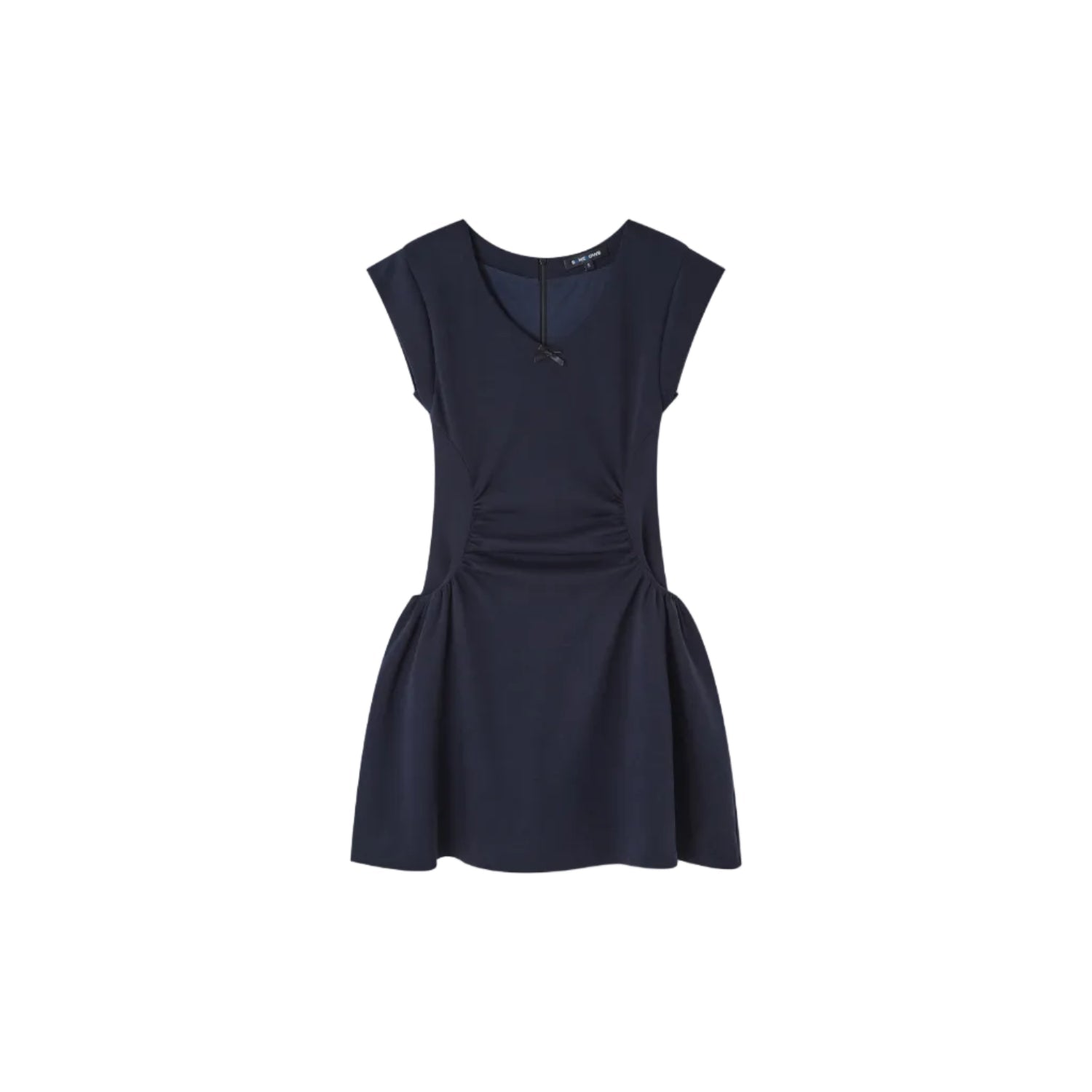 SOMESOWE Navy Blue V-Neck Fitted Waist Dress | MADAX
