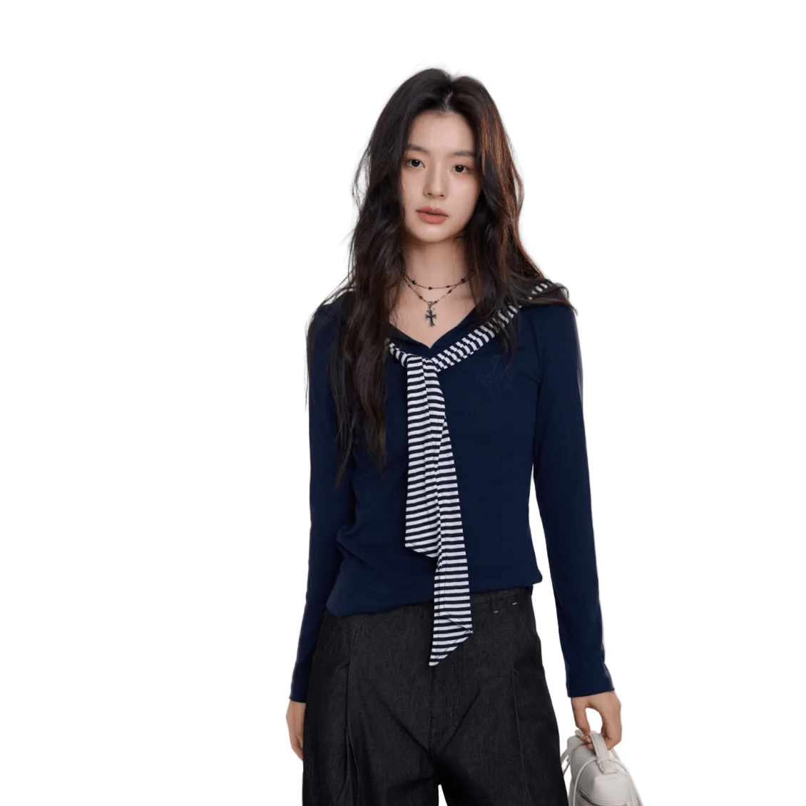 AIMME SPARROW Navy Collar Cape Top In Navy Blue | MADAX