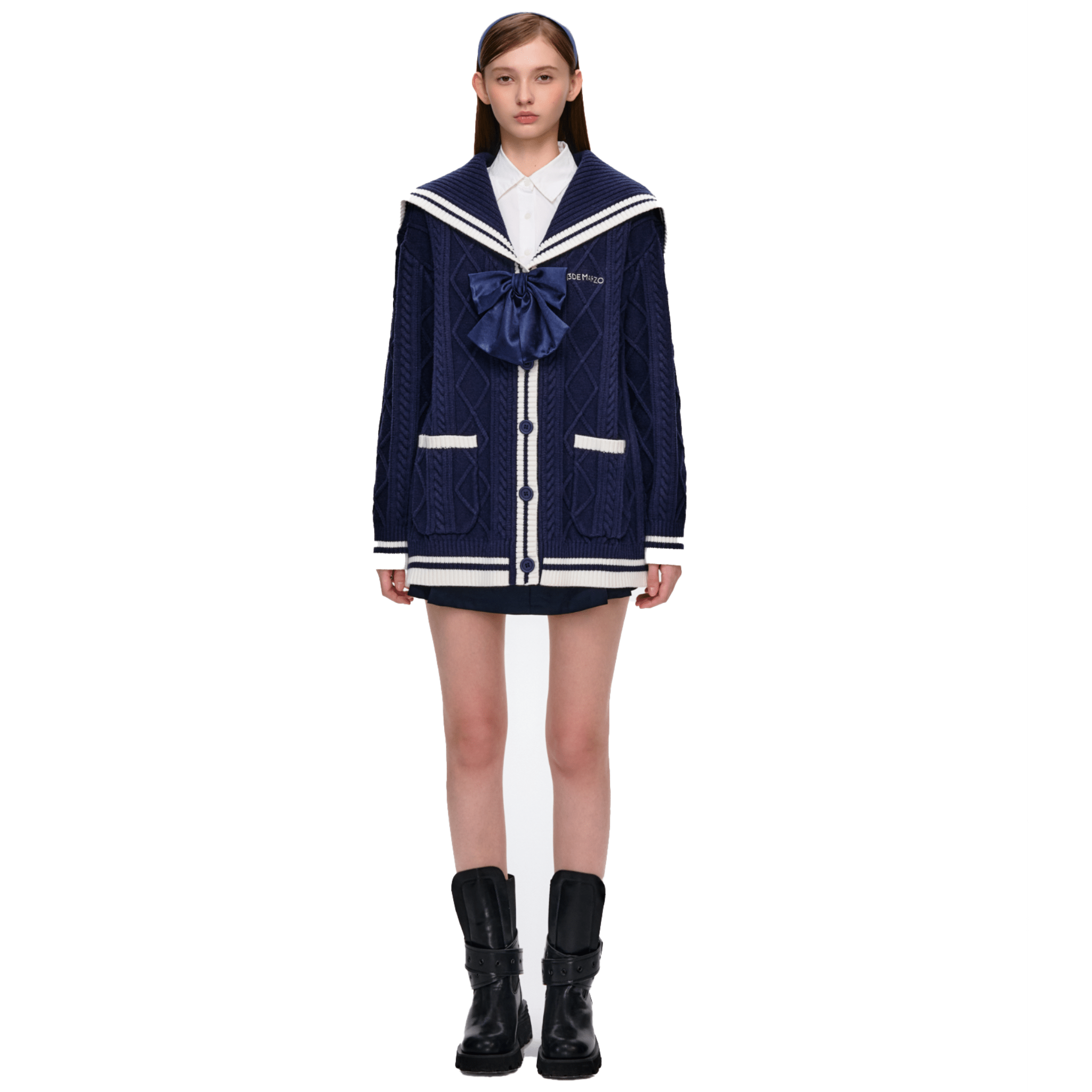 13DE MARZO Navy Style Knitted Cardigan in Navy Blue | MADAX