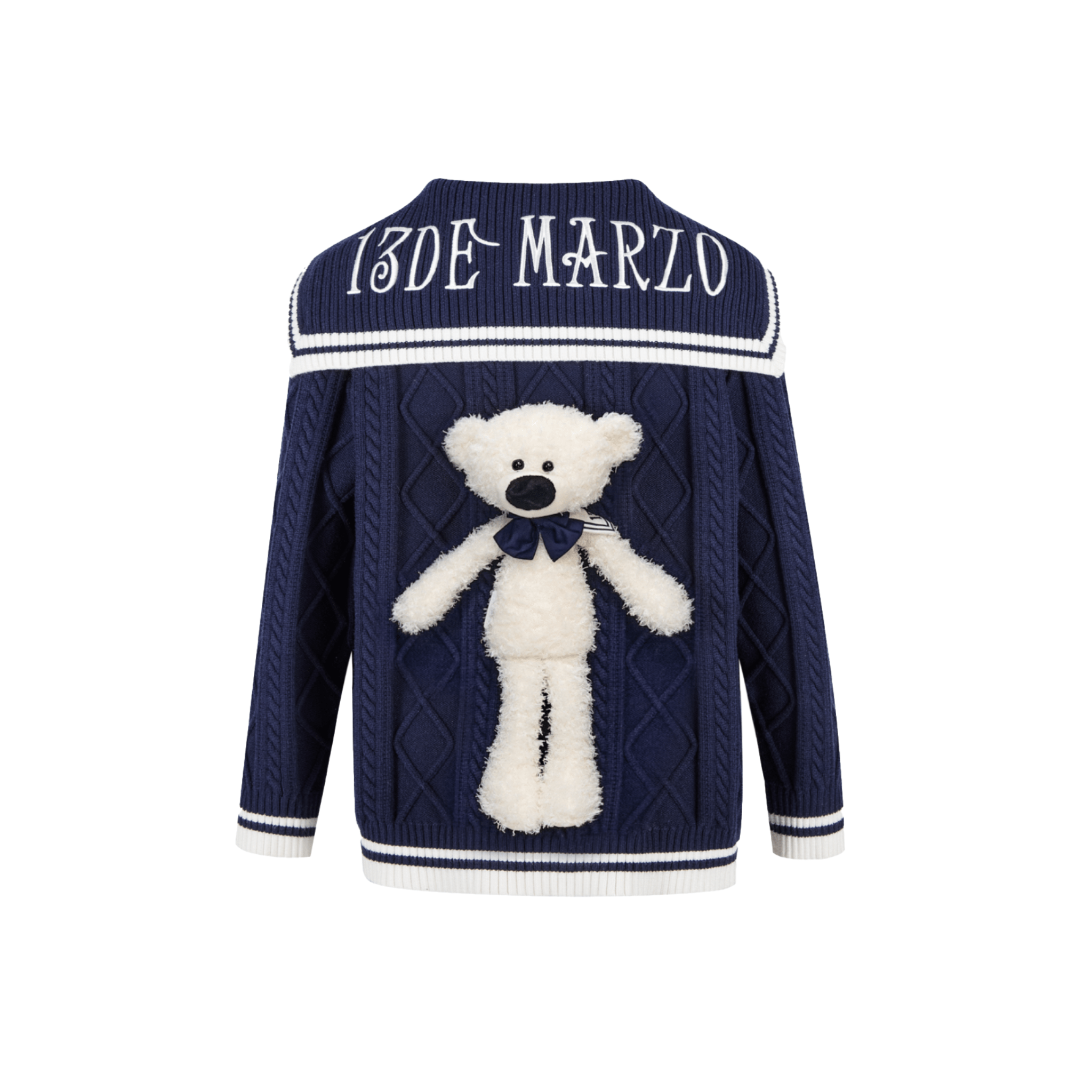 13DE MARZO Navy Style Knitted Cardigan in Navy Blue | MADAX