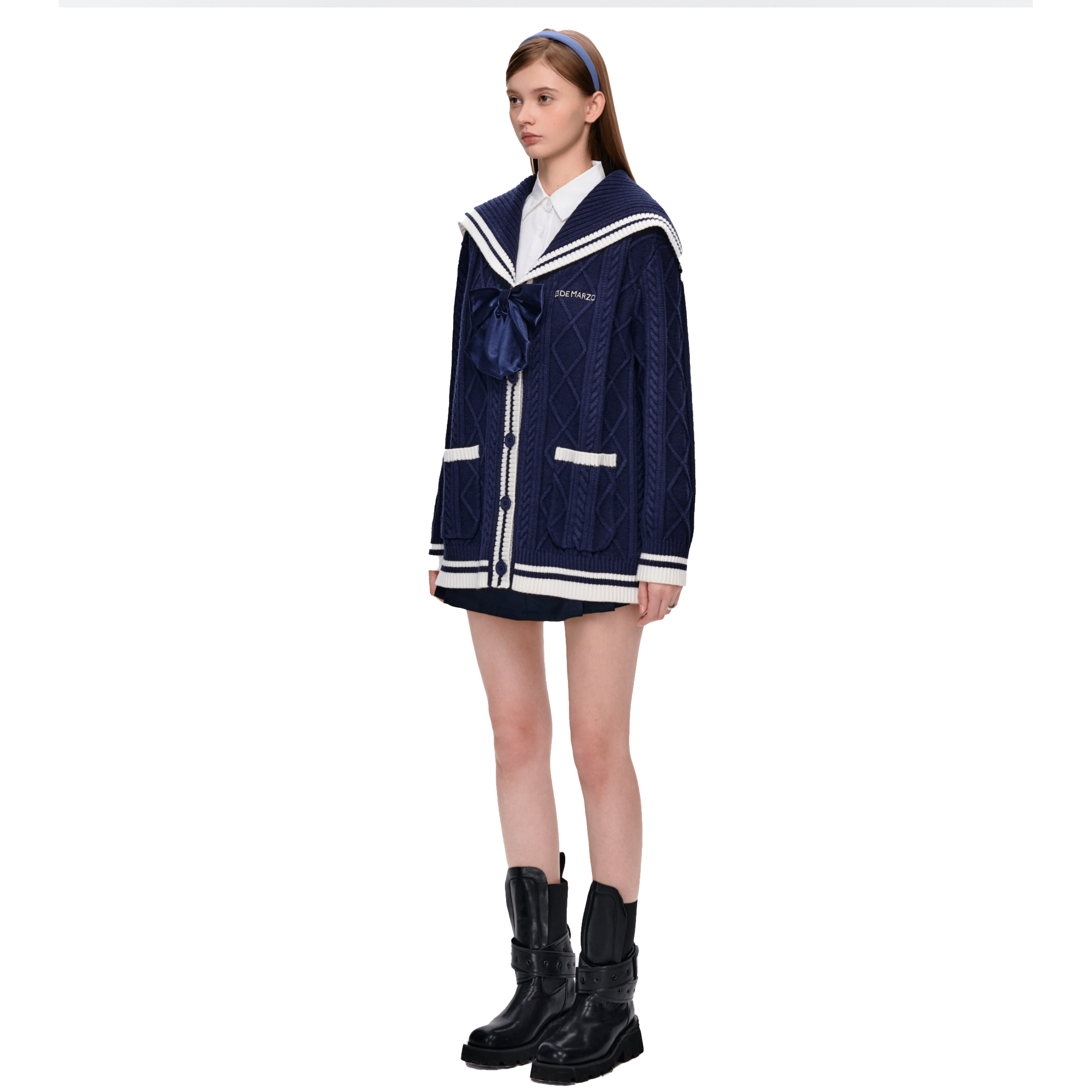 13DE MARZO Navy Style Knitted Cardigan in Navy Blue | MADAX