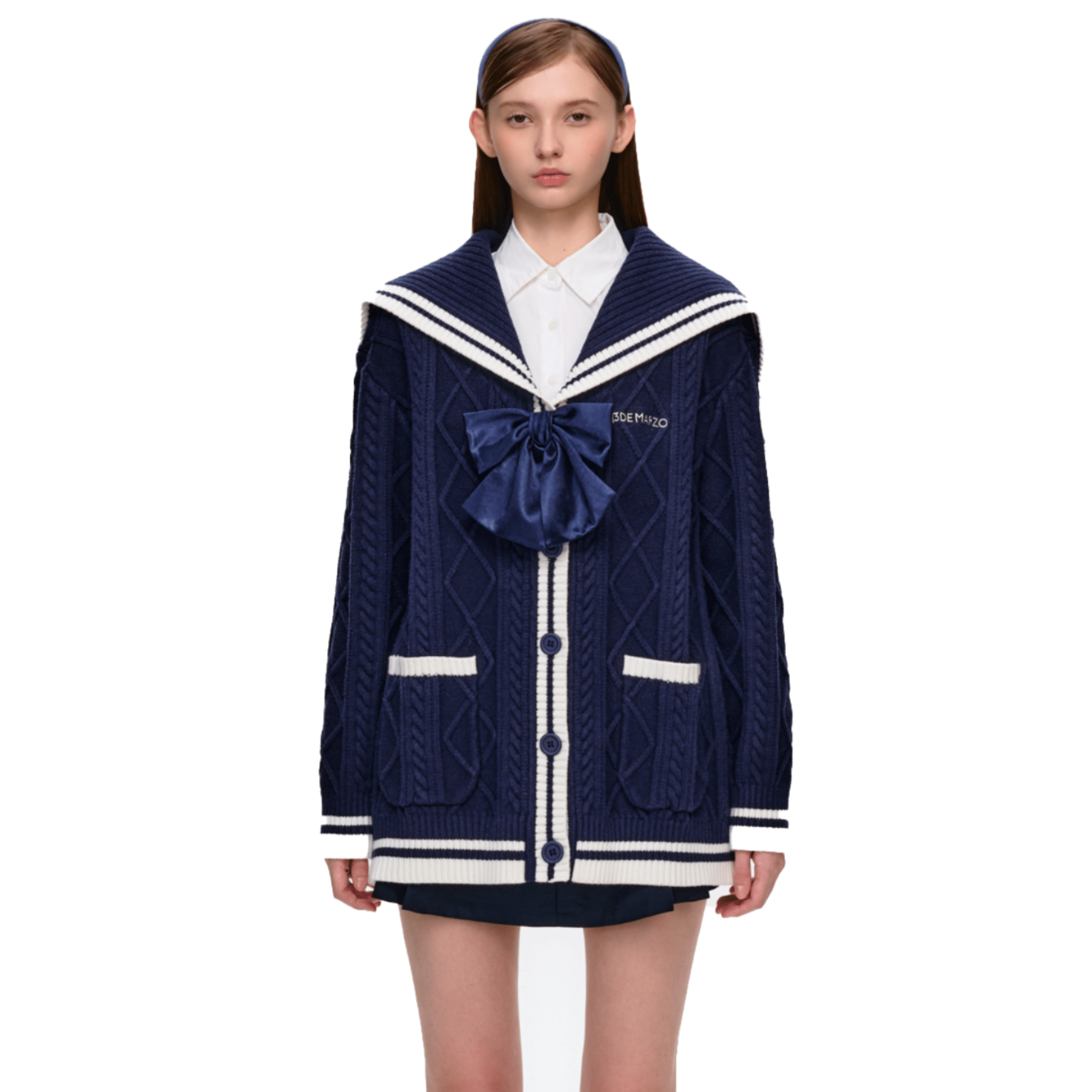 13DE MARZO Navy Style Knitted Cardigan in Navy Blue | MADAX