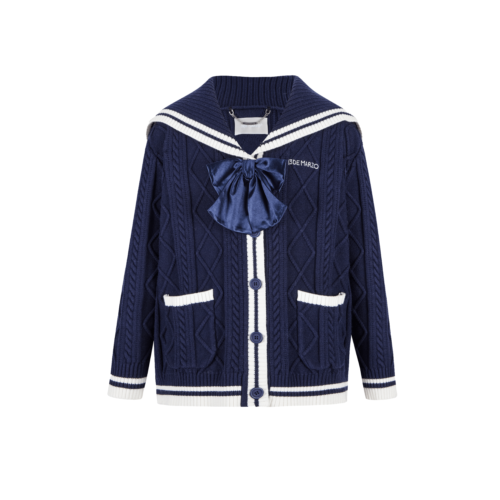 13DE MARZO Navy Style Knitted Cardigan in Navy Blue | MADAX