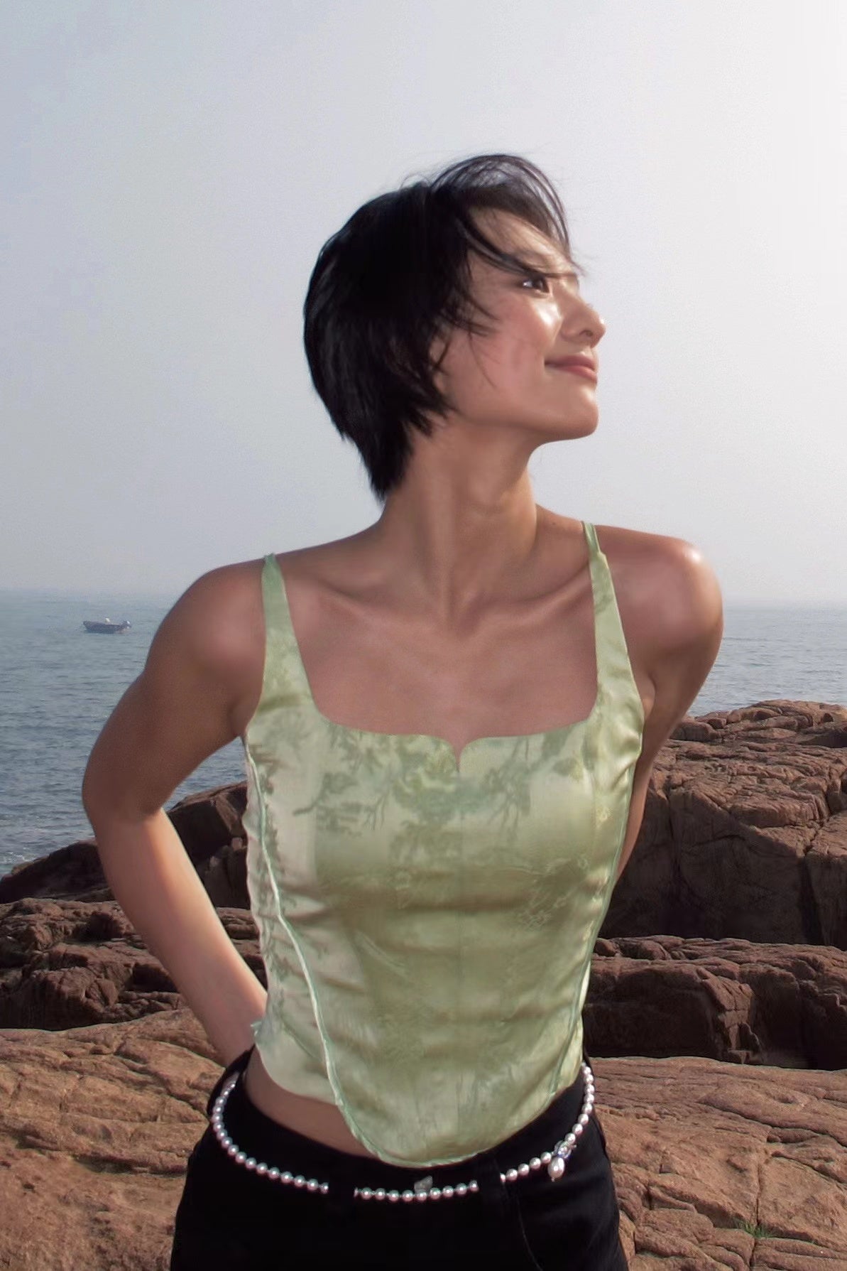 AIMME SPARROW New Chinese Embroidery Vest In Green | MADAX