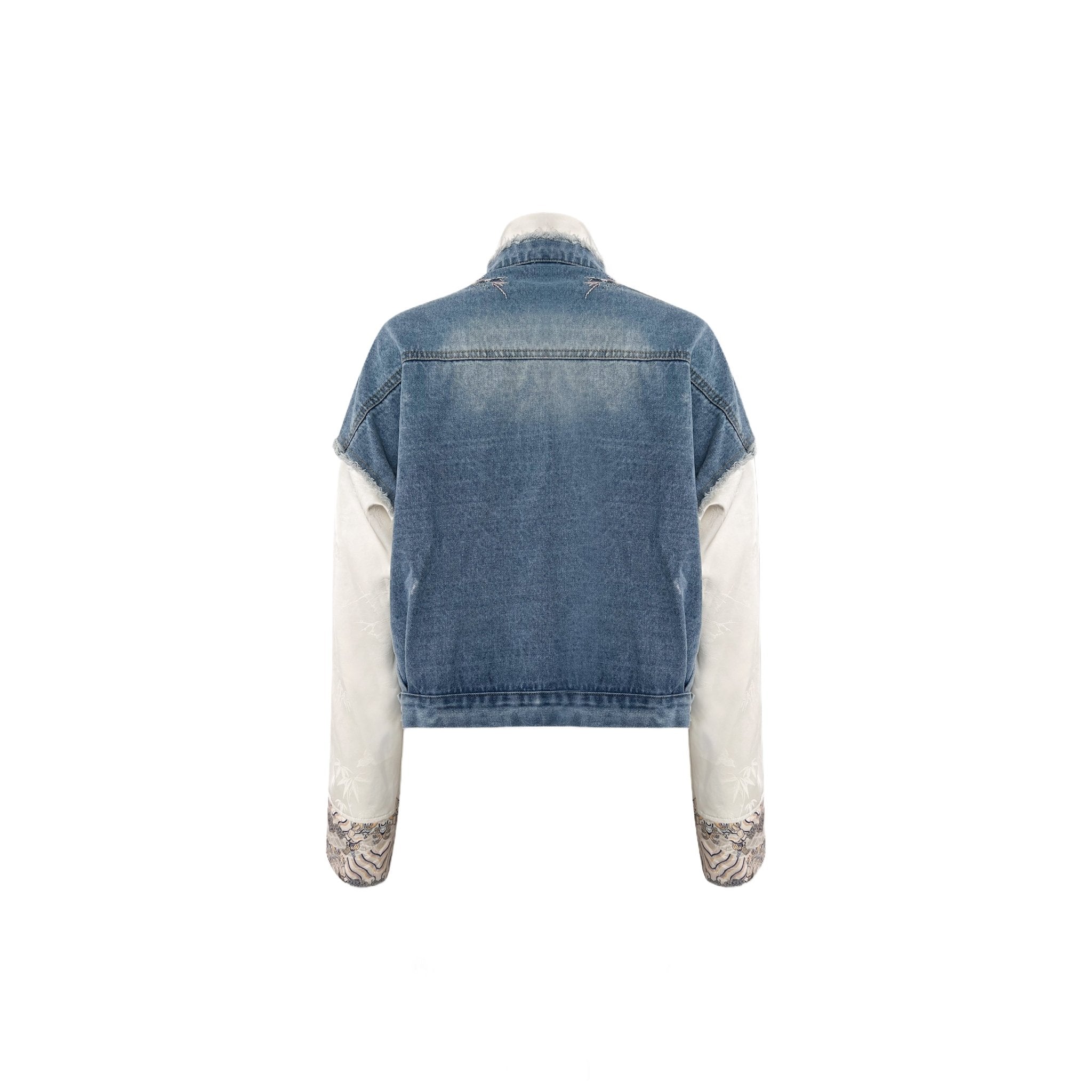 AIMME SPARROW New Chinese Style Embroidery Sequin Patchwork Denim Jacket Blue | MADAX