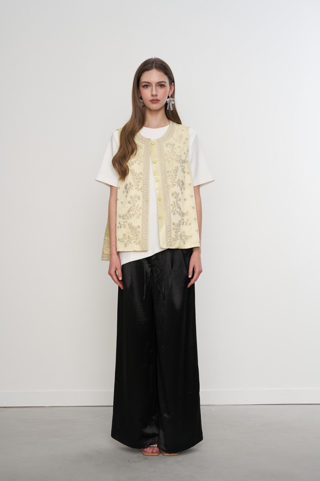 AIMME SPARROW New Chinese Style Leaf Beaded Vest In Yellow | MADAX