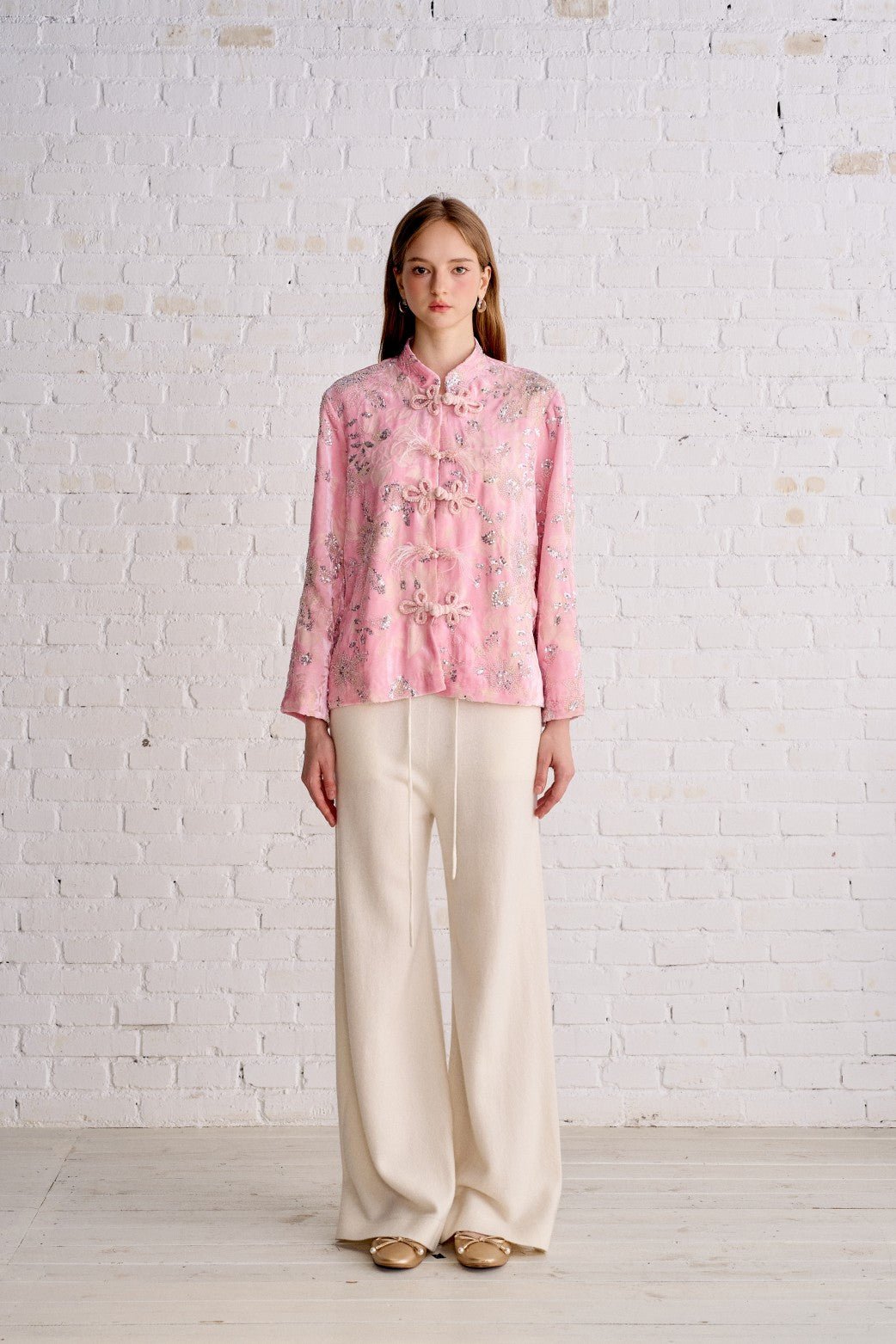 AIMME SPARROW New Chinese Style Sequin Embroidered Jacket In Pink | MADAX