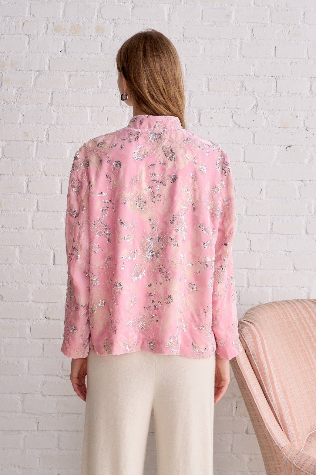 AIMME SPARROW New Chinese Style Sequin Embroidered Jacket In Pink | MADAX
