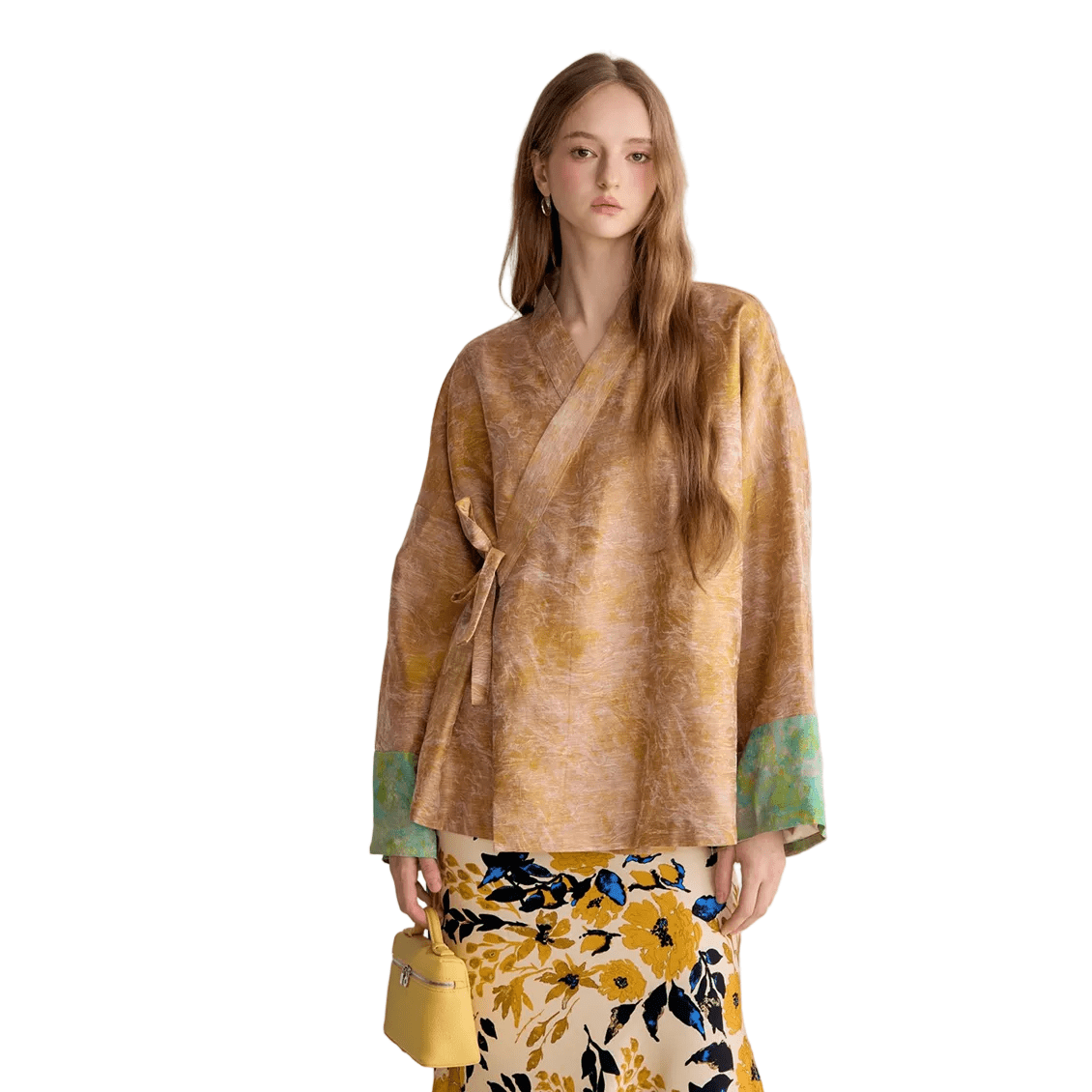 AIMME SPARROW New Chinese Style Tie - Embroidered Top In Yellow | MADAX