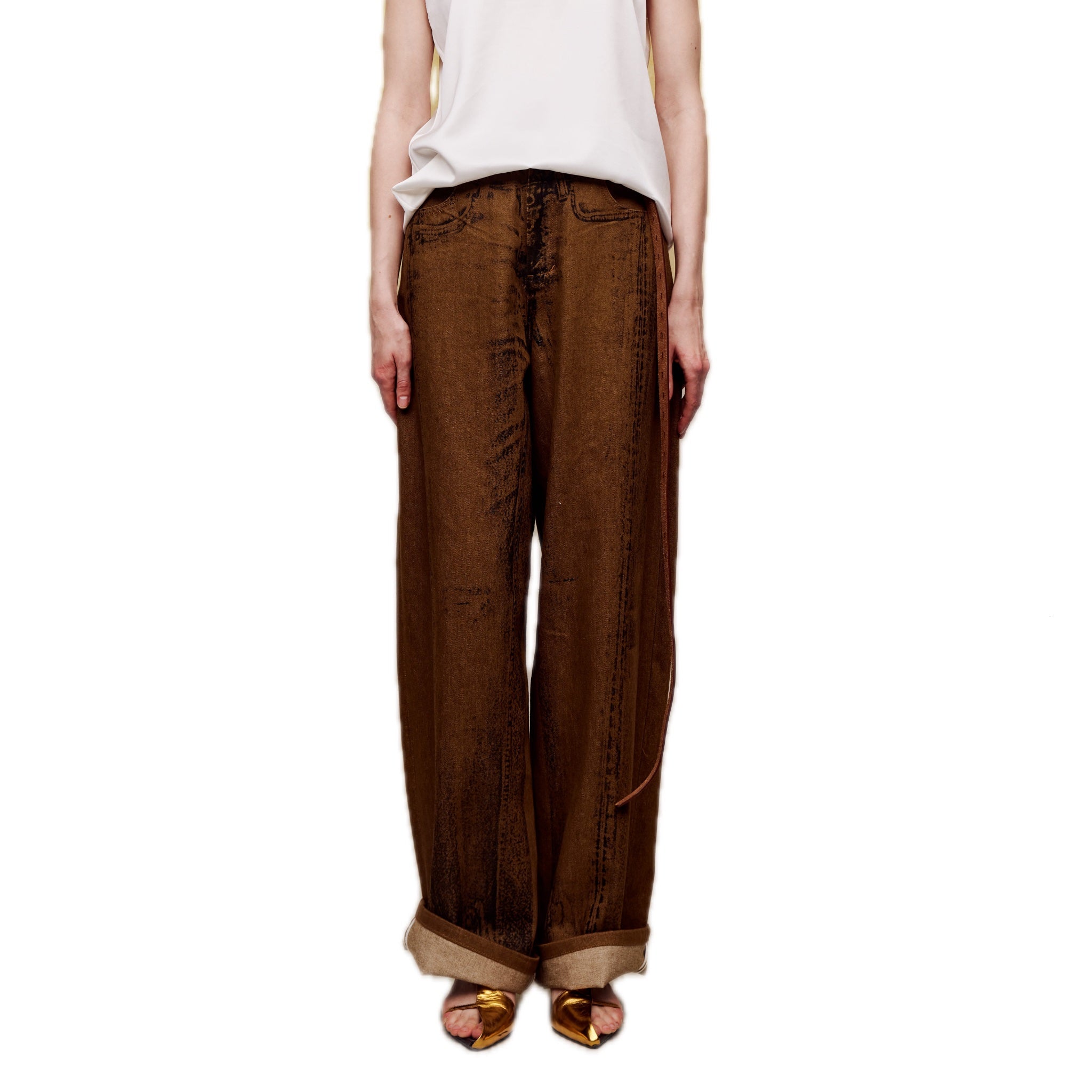 ilEWUOY Off-set Printed Denim Wide-leg Pants | MADA IN CHINA